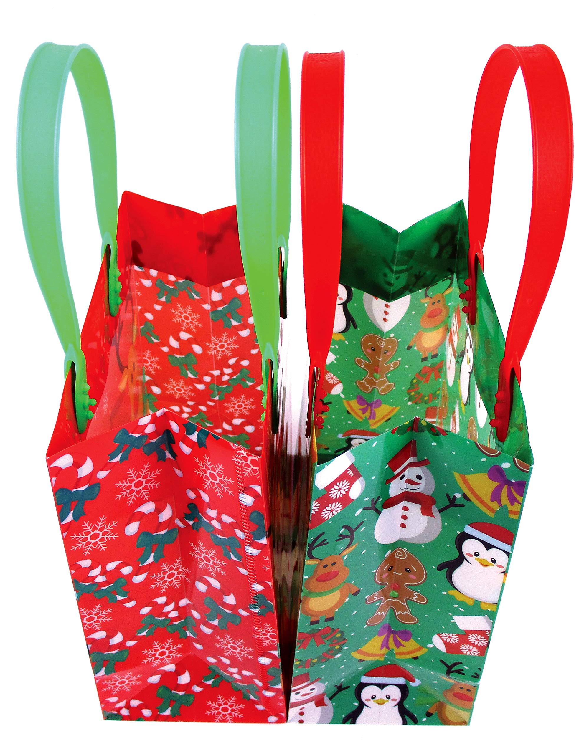 TINYMILLS Christmas Party Favor Bags with Handles - 12 Pack Holiday Treat Bags for Candy, Gifts & Party Supplies | Perfect for Christmas Celebrations, School Events & Office Parties