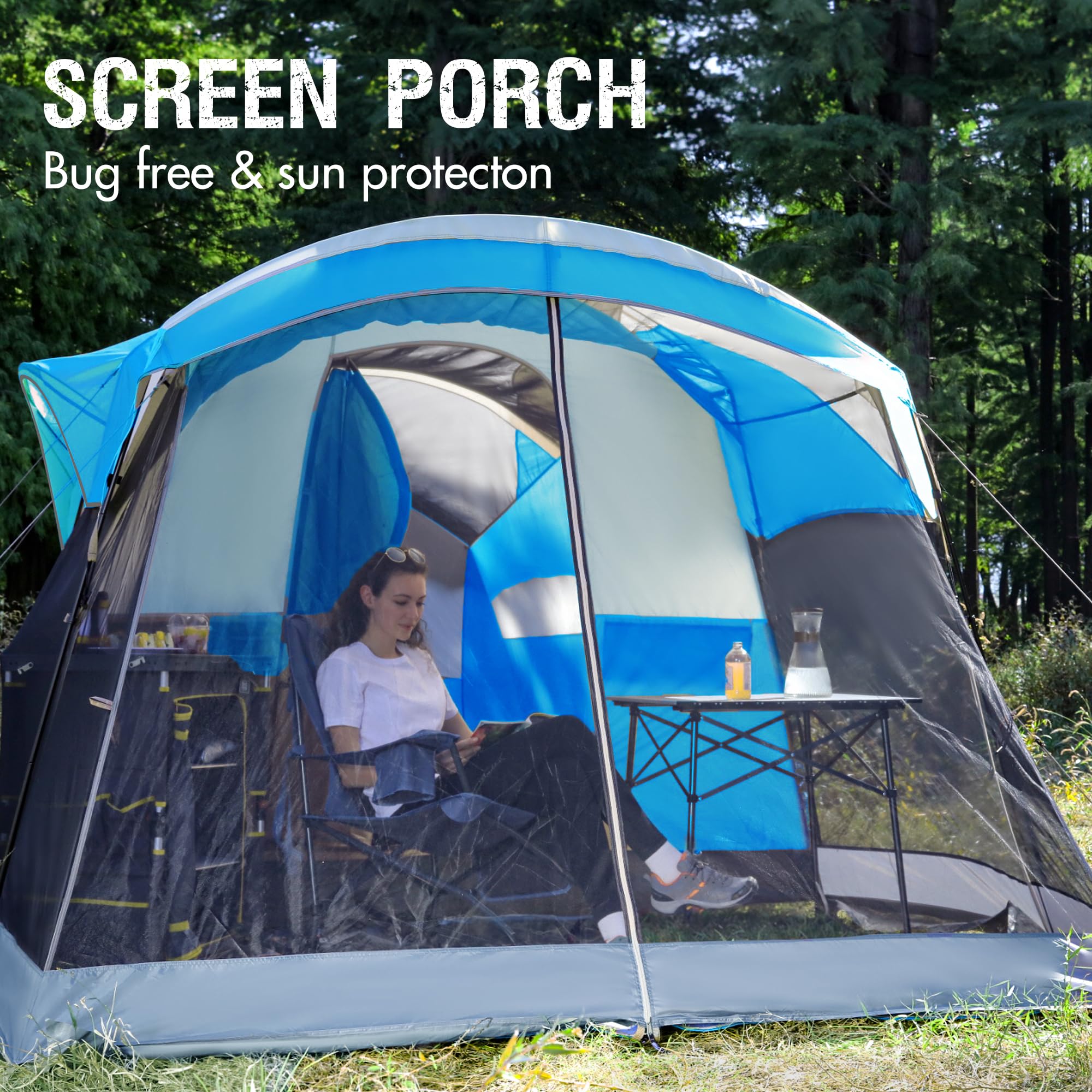 6/8/10 Person Family Camping Tent with Screen Room - Waterproof Tunnel Tent with Rainfly for Outdoor Adventures, Backyard Parties & Family Gatherings - Spacious Shelter for Camping, Festivals & Emergency Preparedness