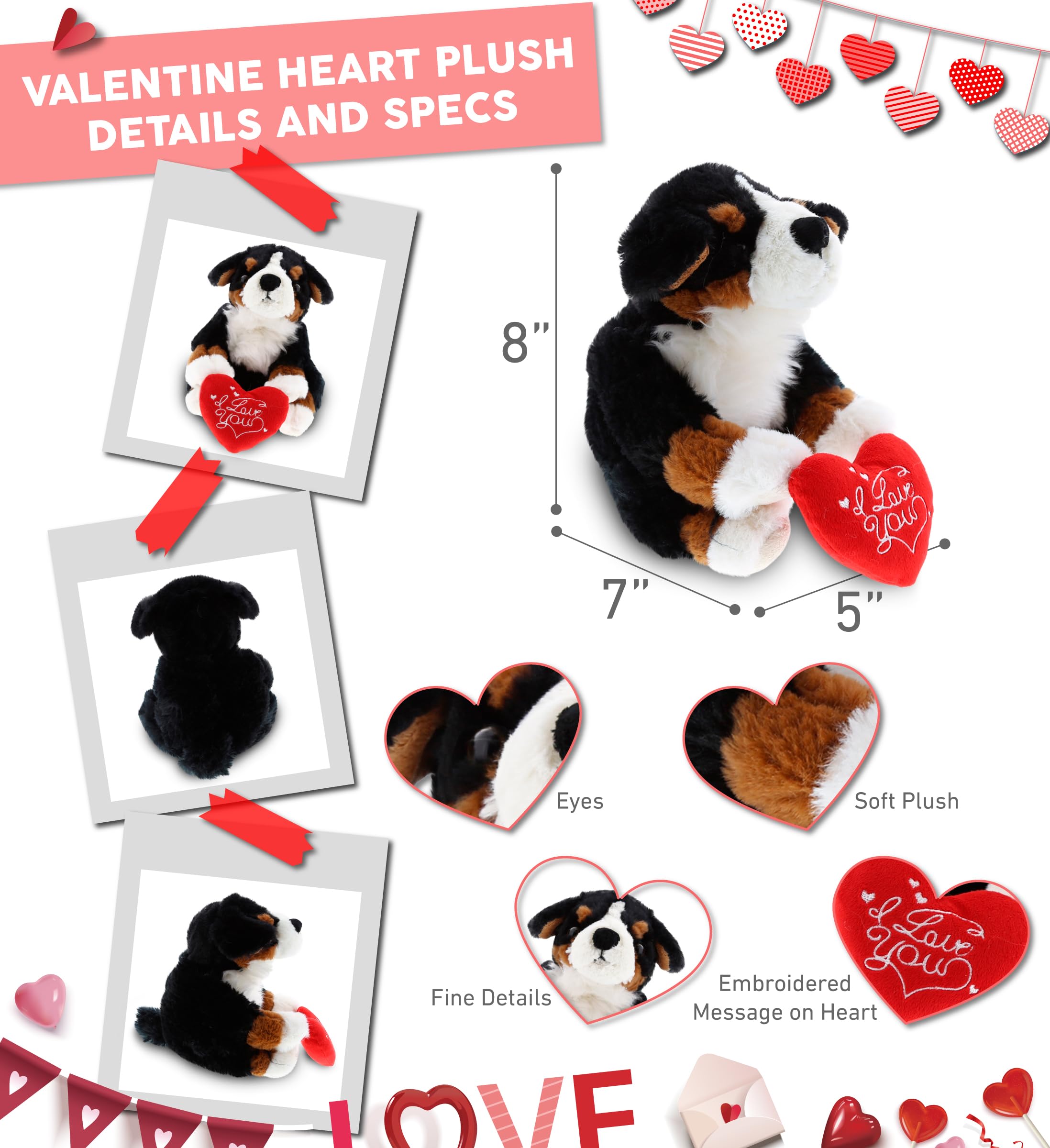 DolliBu Personalized I Love You Valentine Plush Bernese Dog - 7
