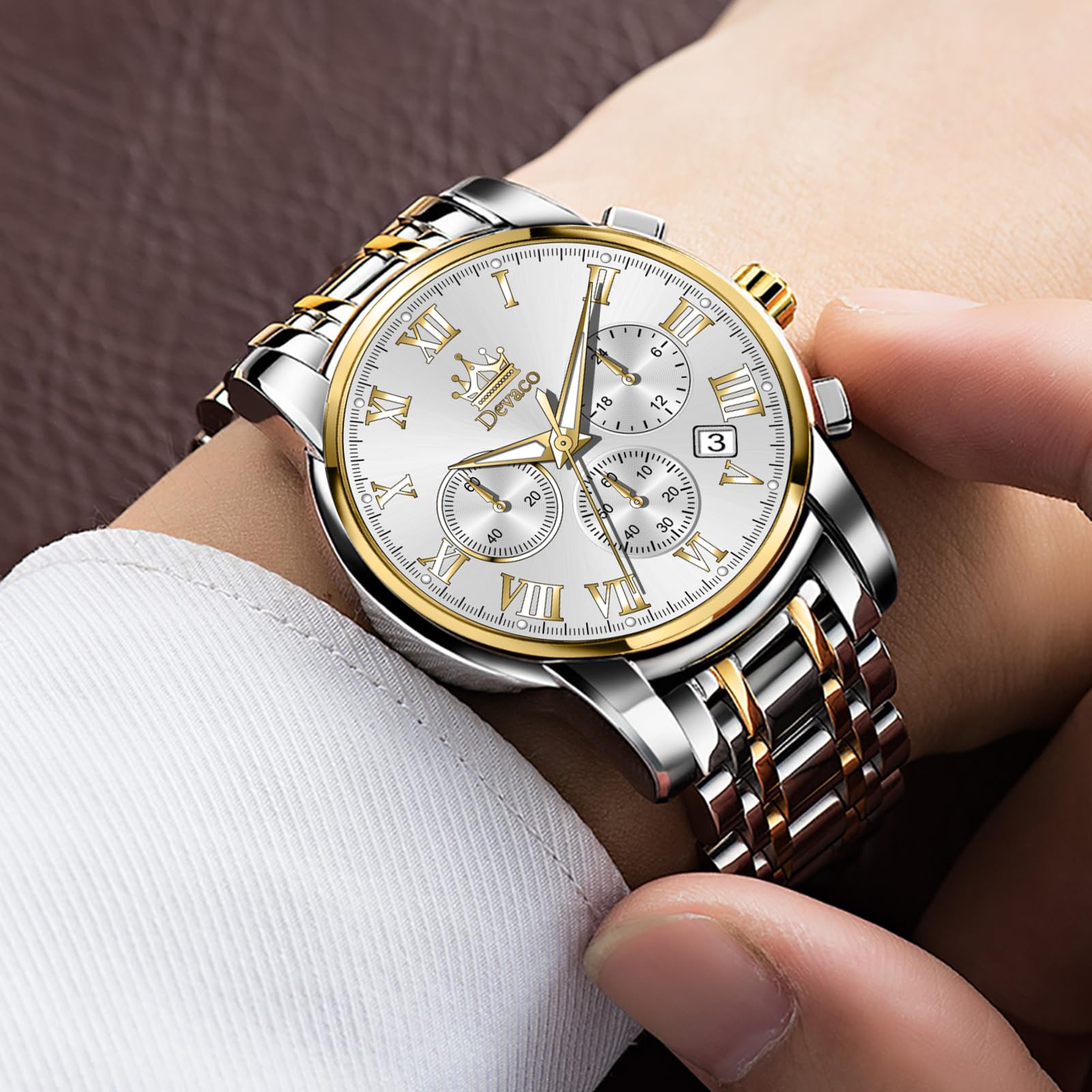 Premium Men's Quartz Watch - Stainless Steel Waterproof Chronograph with Night Light & Calendar - Ideal for Business, Casual & Outdoor Activities