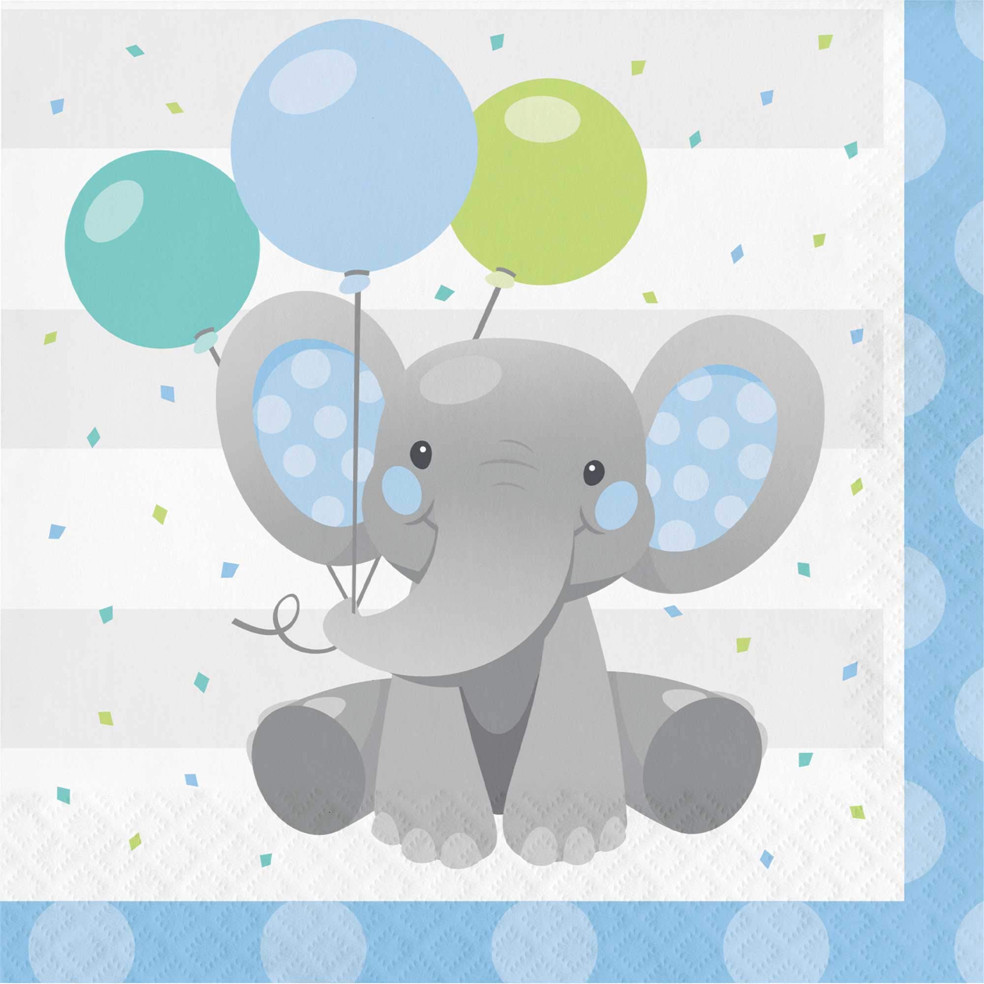 Enchanting Elephant Baby Boy Napkins - 16 Count, Soft & Absorbent for Birthday Parties, Baby Showers & Everyday Use