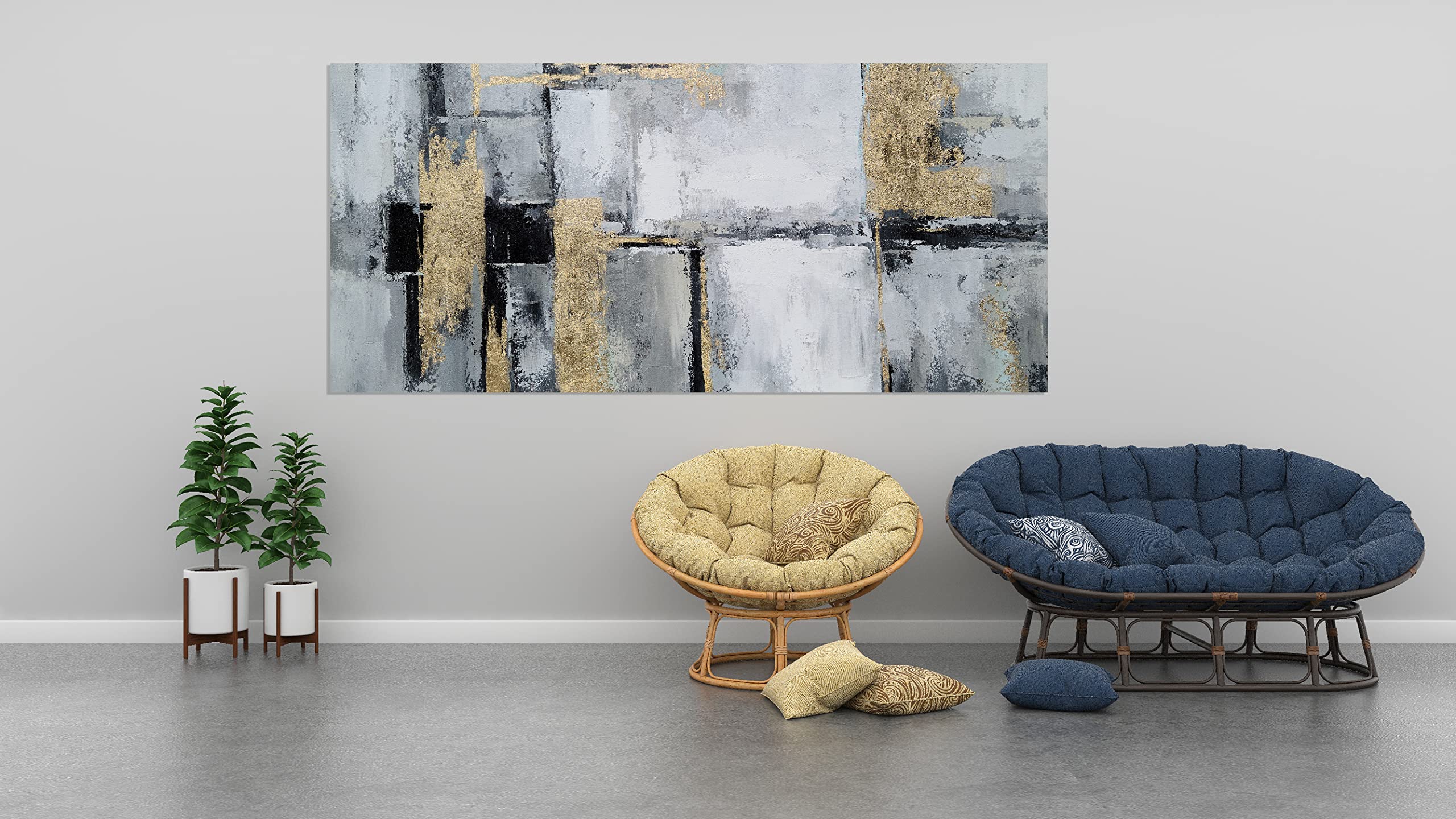 Abstract Black and White Canvas Wall Art with Gold Foil - Modern Painting for Living Room, Bedroom & Office Decor | RFDEPOT ARTS Home Decoration
