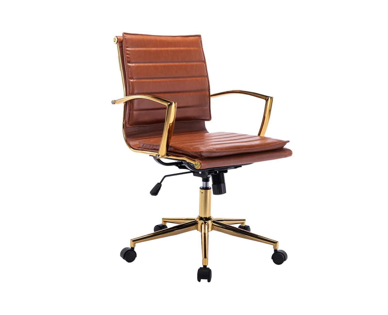 Premium PU Leather Office Chair with Armrests - Adjustable Midback Executive Swivel Chair for Home & Office - Ergonomic Computer Desk Chair with Chrome Base (Brown & Gold) - Ideal for Managers, Conference Rooms & Task Workstations