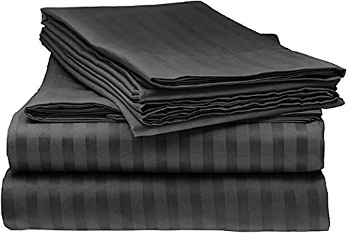 Premium 100% Certified Giza Egyptian Cotton Bed Sheet Set - Queen XL, 2-Pack Black Stripe | Ultra-Soft Breathable Luxury Sheets for All-Season Comfort | Perfect for Master Bedrooms, Guest Rooms & Hotels