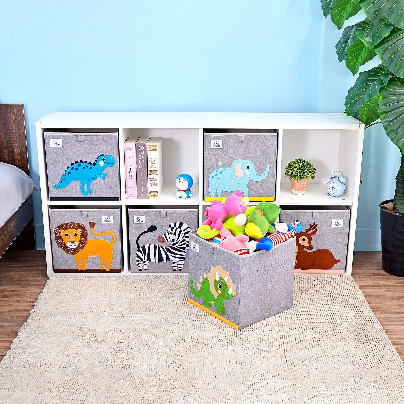 CLCROBD Foldable Fabric Animal Cube Storage Bin - 13 Inch Toy Organizer Box for Kids Nursery & Playroom (Alpaca Design) - Perfect for Stuffed Animals, Books & Toys Organization