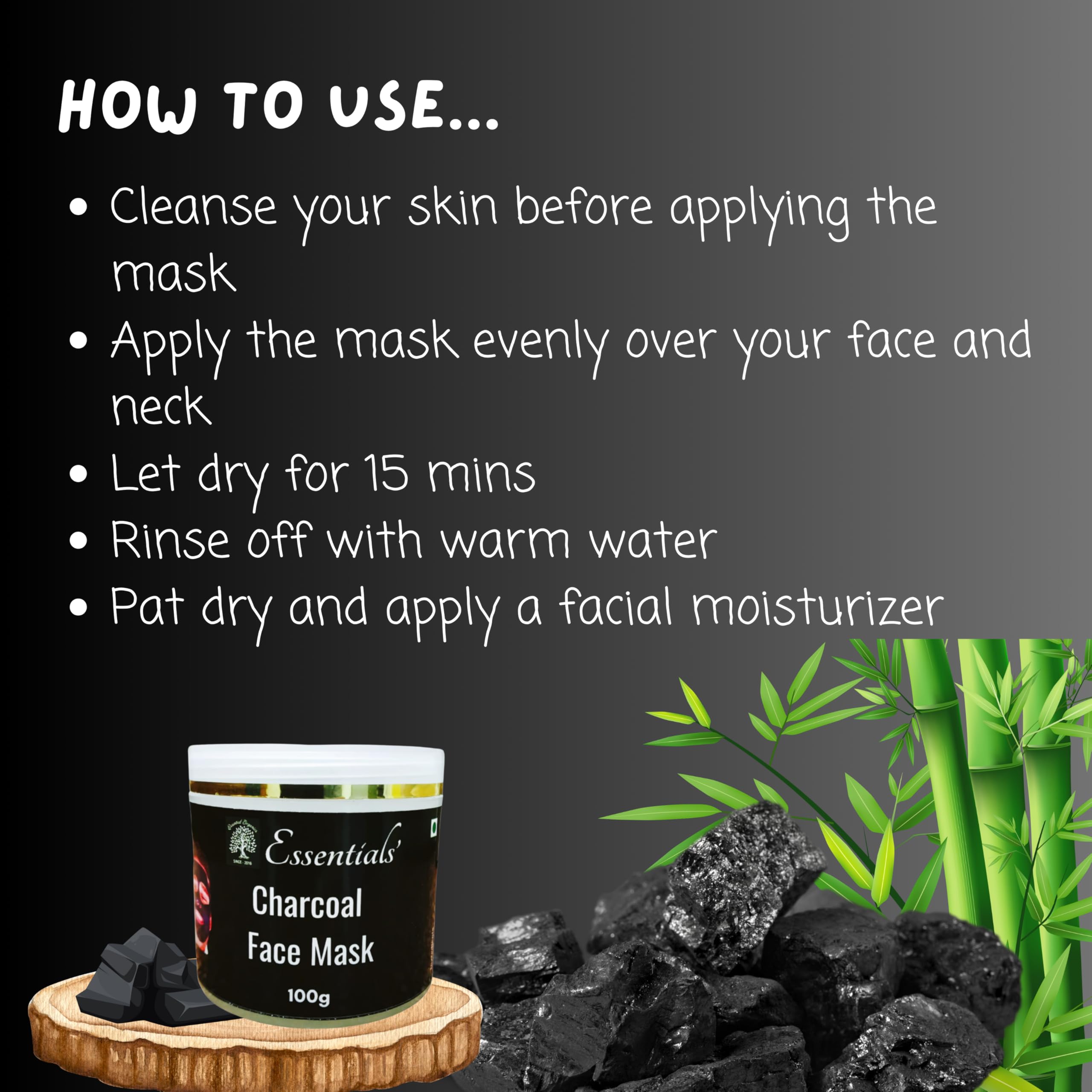 Natural Handmade Activated Charcoal Face Mask for Oily & Acne-Prone Skin - 100g with Bamboo Charcoal & Bentonite Clay - Enriched with Almond Oil & Vitamin E - Deep Cleansing & Detoxifying for Clearer Skin - Perfect for Daily Skincare Routine & Spa Treatments