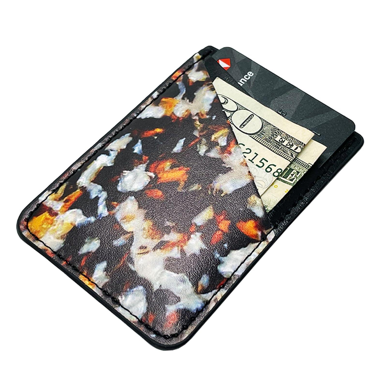 Pastel Bay Genuine Leather Stick-On Phone Wallet - Slim Credit Card Holder Pouch for iPhone, Samsung & All Smartphones (Tortoise Shell) - Perfect for Hands-Free Shopping, Travel & Everyday Use