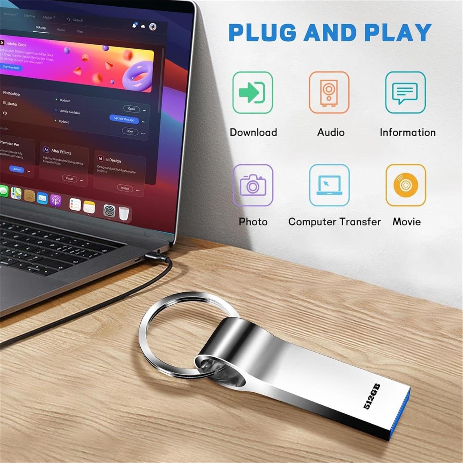 512GB USB 3.0 Flash Drive - High Speed Metal Waterproof USB Stick, Portable Thumb Drive for PC/Laptop/Tablet/Car - Perfect for Data Storage, File Transfer & Backup (Destuu Brand)