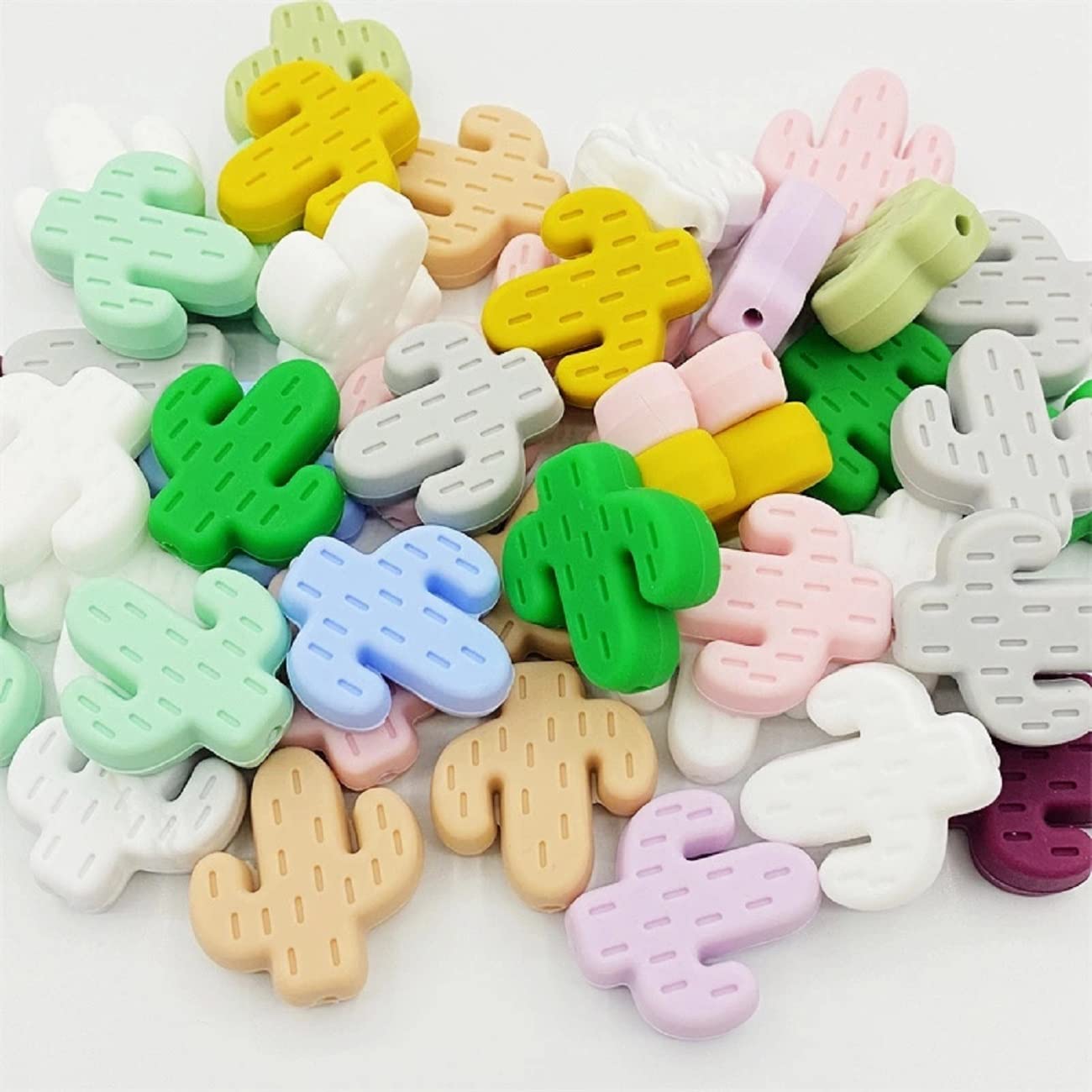 Decoendiy 24Pcs Colorful Silicone Cactus Beads - Large Hole Loose Spacer Beads for DIY Jewelry Making, Necklaces, Bracelets & Crafts (Green) | Perfect for Boho Style Accessories, Summer Jewelry Projects & Gift Making