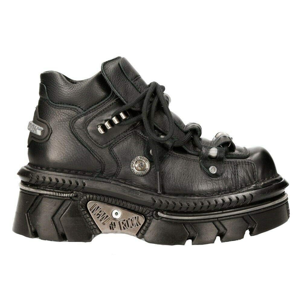 New Rock M-215-S6 Women's Gothic Punk Ankle Boots - Black Metallic Platform Shoes for Alternative Fashion, Concerts & Night Out