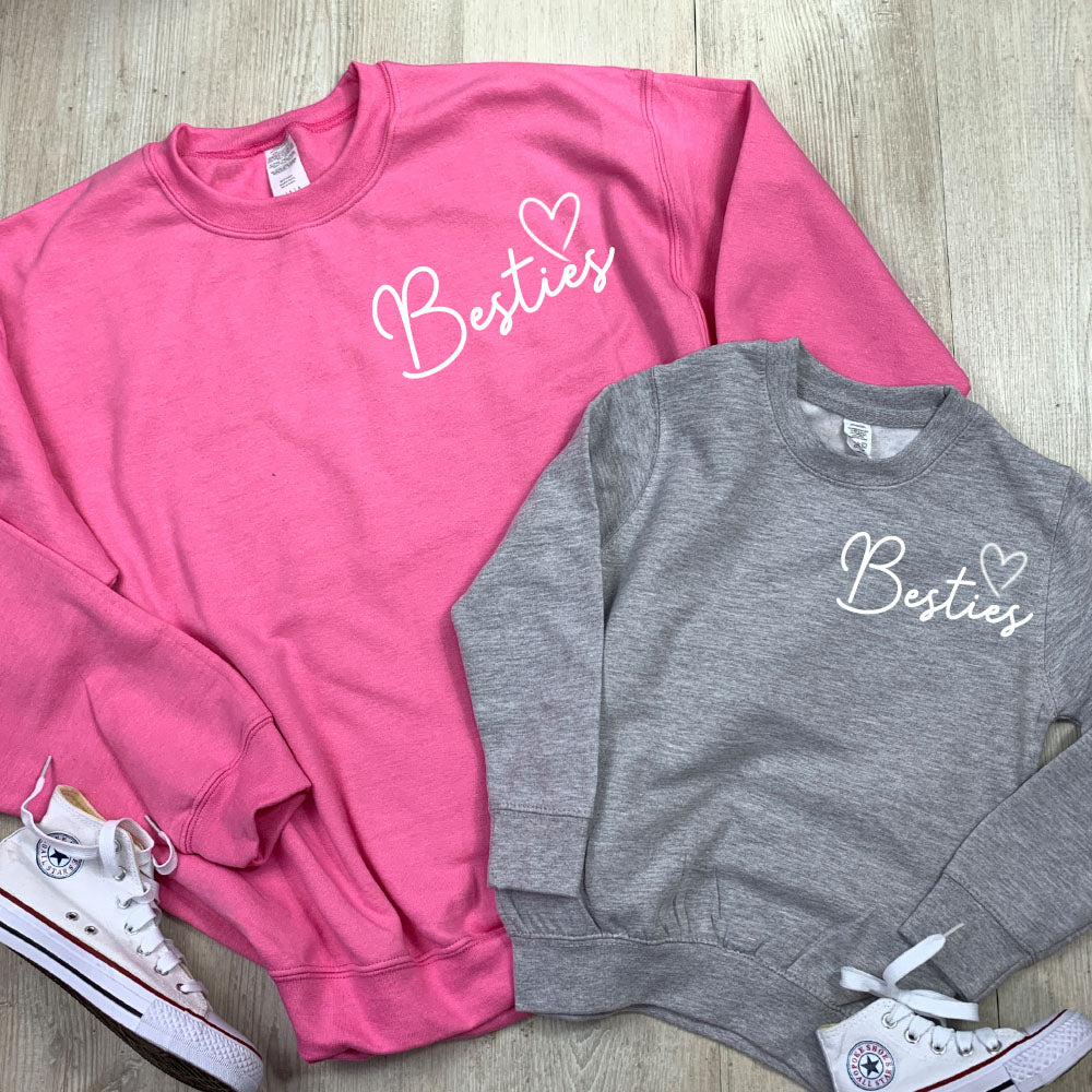 Besties Mini Logo Mum & Kid Matching Sweaters - Mother Daughter Matching Outfits for Family Photos & Holiday Events (MRK X)