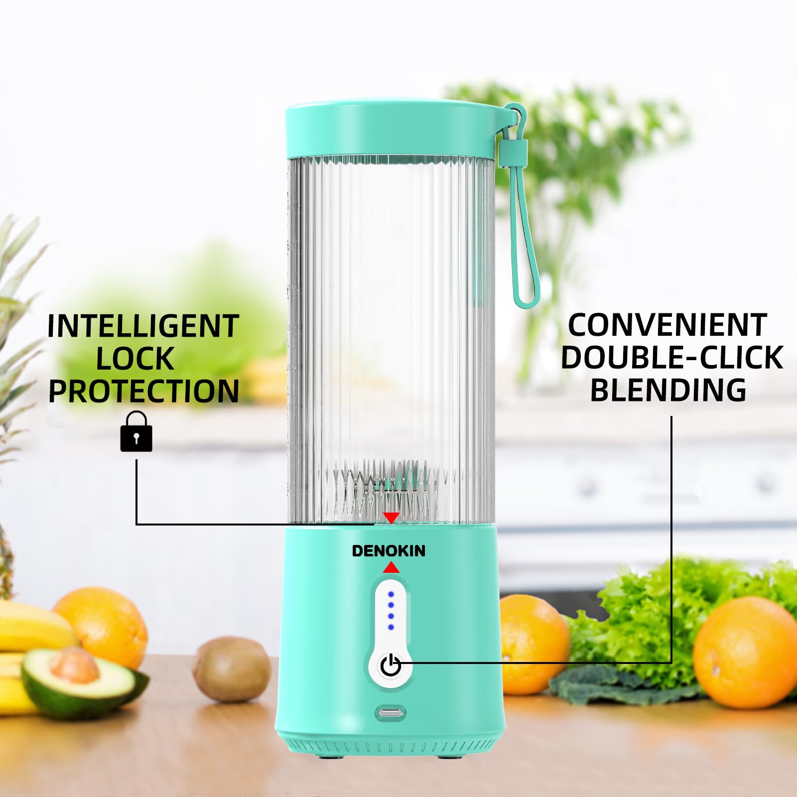 Portable USB Rechargeable Mini Blender - Personal Smoothie Maker & Shake Mixer with Strong Motor for Fruits, Juices - Perfect for Kitchen, Home, Travel & Outdoor Activities