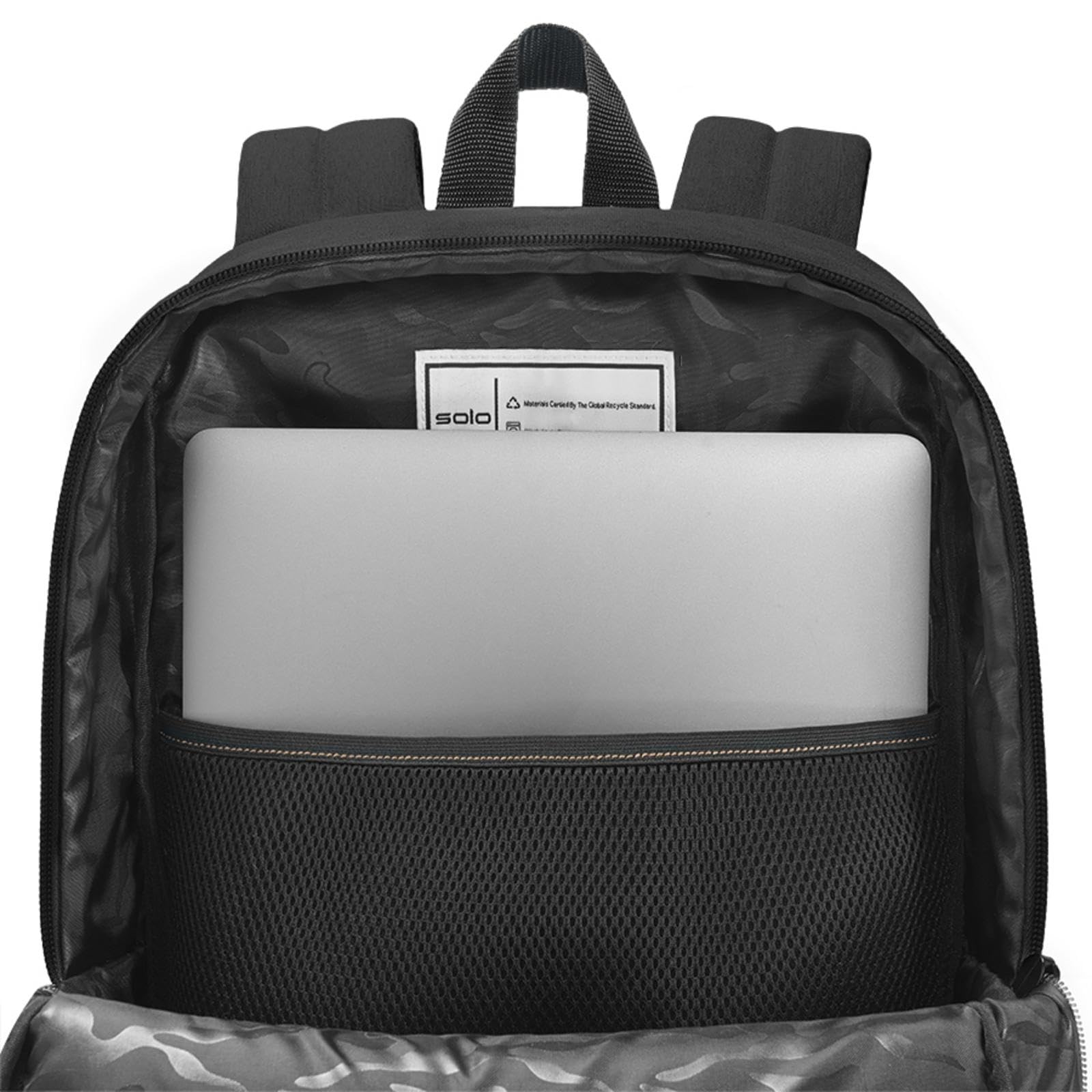Solo New York Re:Fresh Machine Washable Backpack - Water-Resistant Laptop Backpack for Men & Women, Fits 15.6 Inch Laptop (Black) - Perfect for Work, School, Travel & Commuting