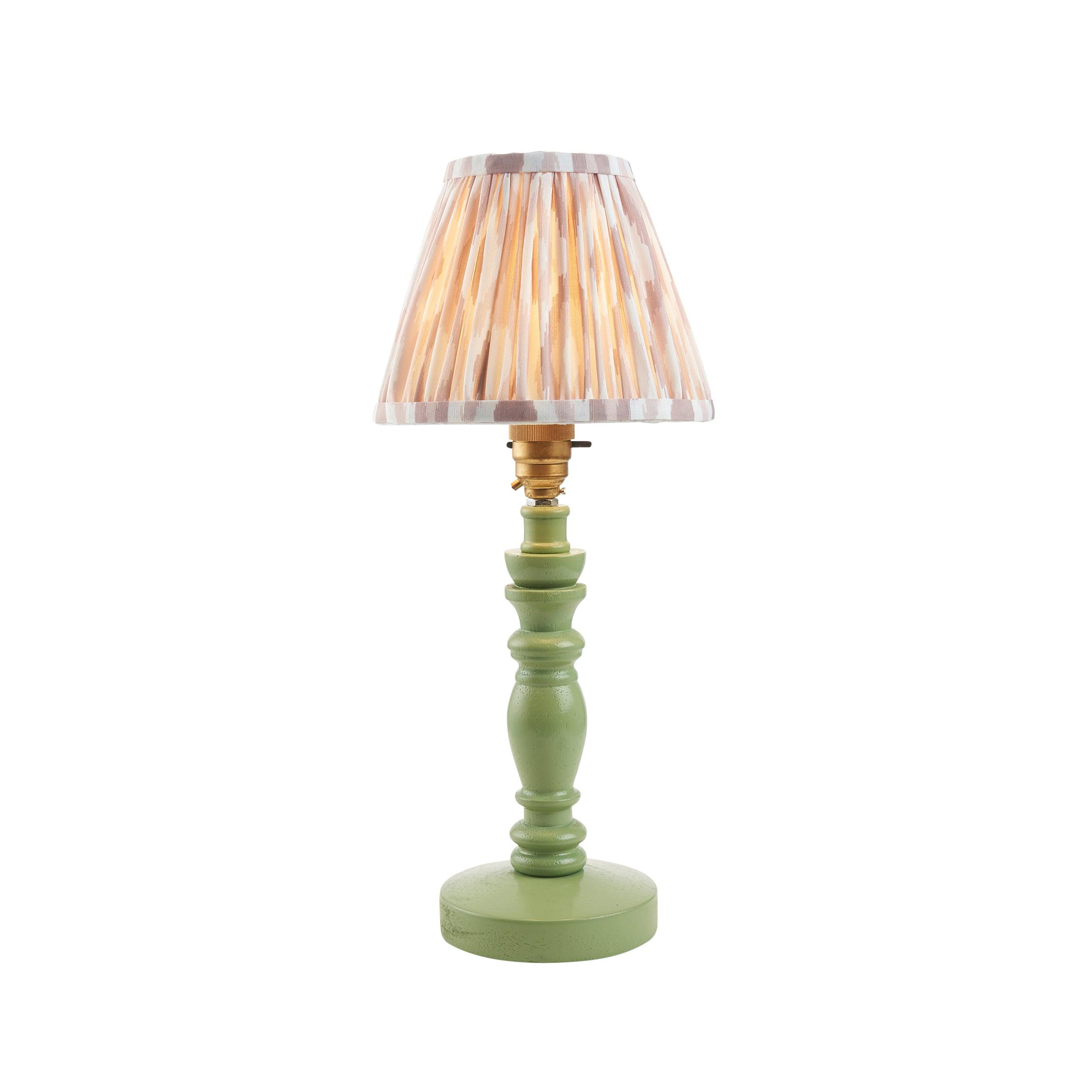 Bibury Green Table Lamp with Ikat 16cm Neutral Shade - Modern Home Office & Bedroom Lighting Decor