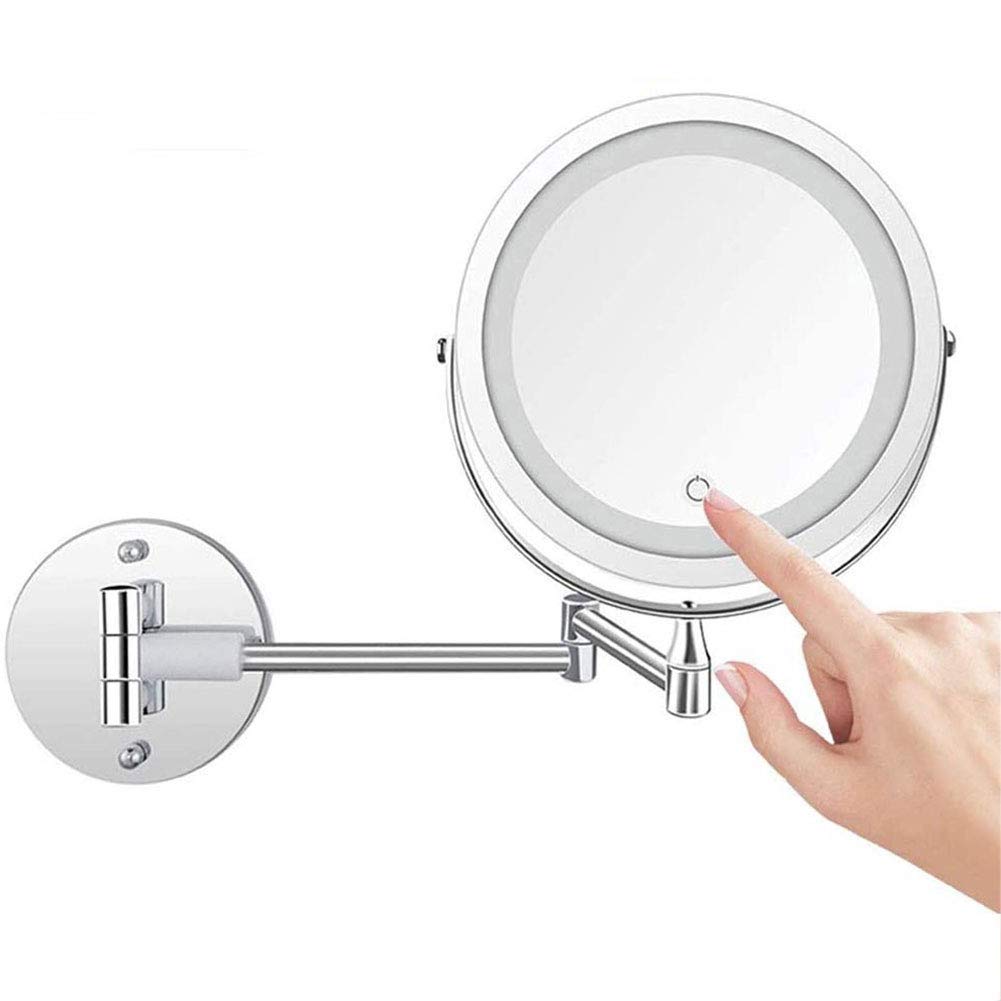JYKFJ 7-Inch Wall Mounted Vanity Mirror with Light - 1X/5X Magnifying Makeup Mirror, Double Sided Dimmable LED Bathroom Mirror, 360° Rotation & Touch Screen - Perfect for Makeup, Shaving & Skincare (USB/AAA Battery Powered, Batteries Not Included)