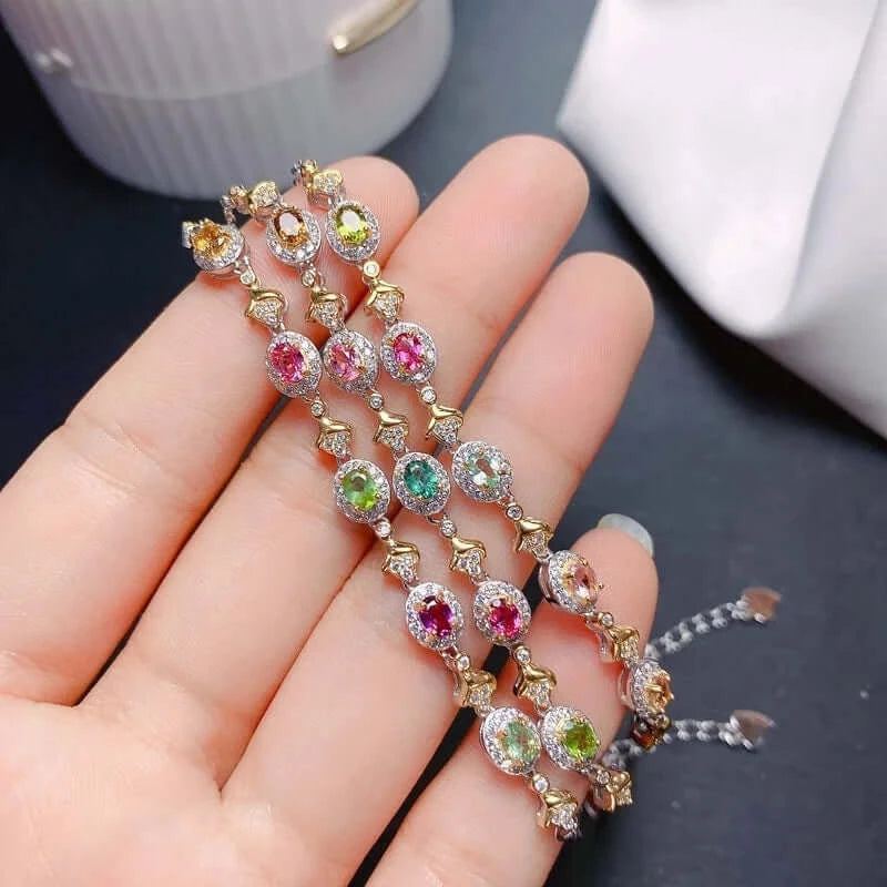 925 Sterling Silver Tourmaline Gemstone Chain Bracelet for Women - Elegant Adjustable Jewelry Gift for Birthday, Anniversary & Special Occasions