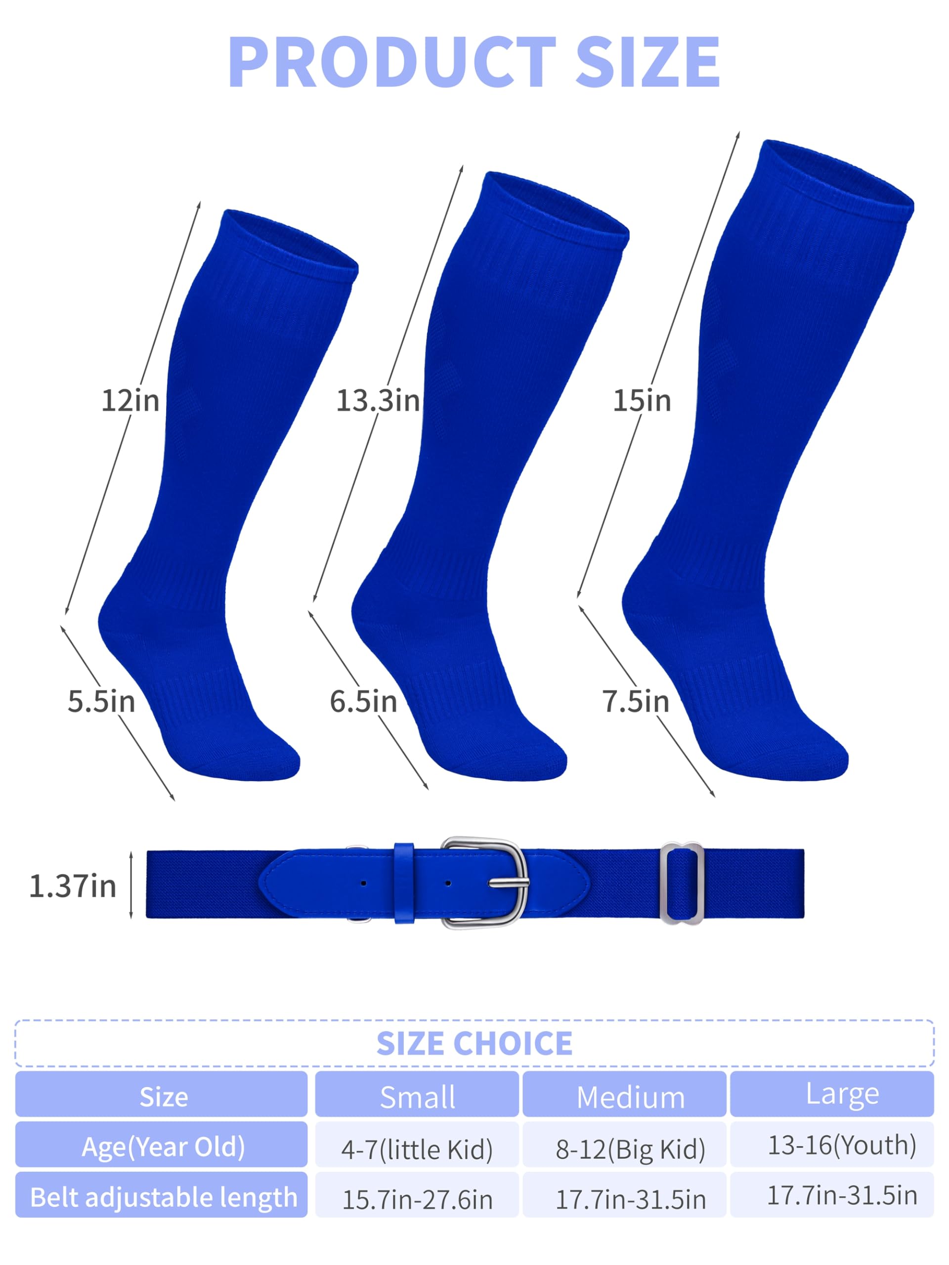 **Youth Baseball Socks & Belt Combo Set - Adjustable for Boys & Girls - Perfect for Baseball & Softball Games, Practices & Sports Training**