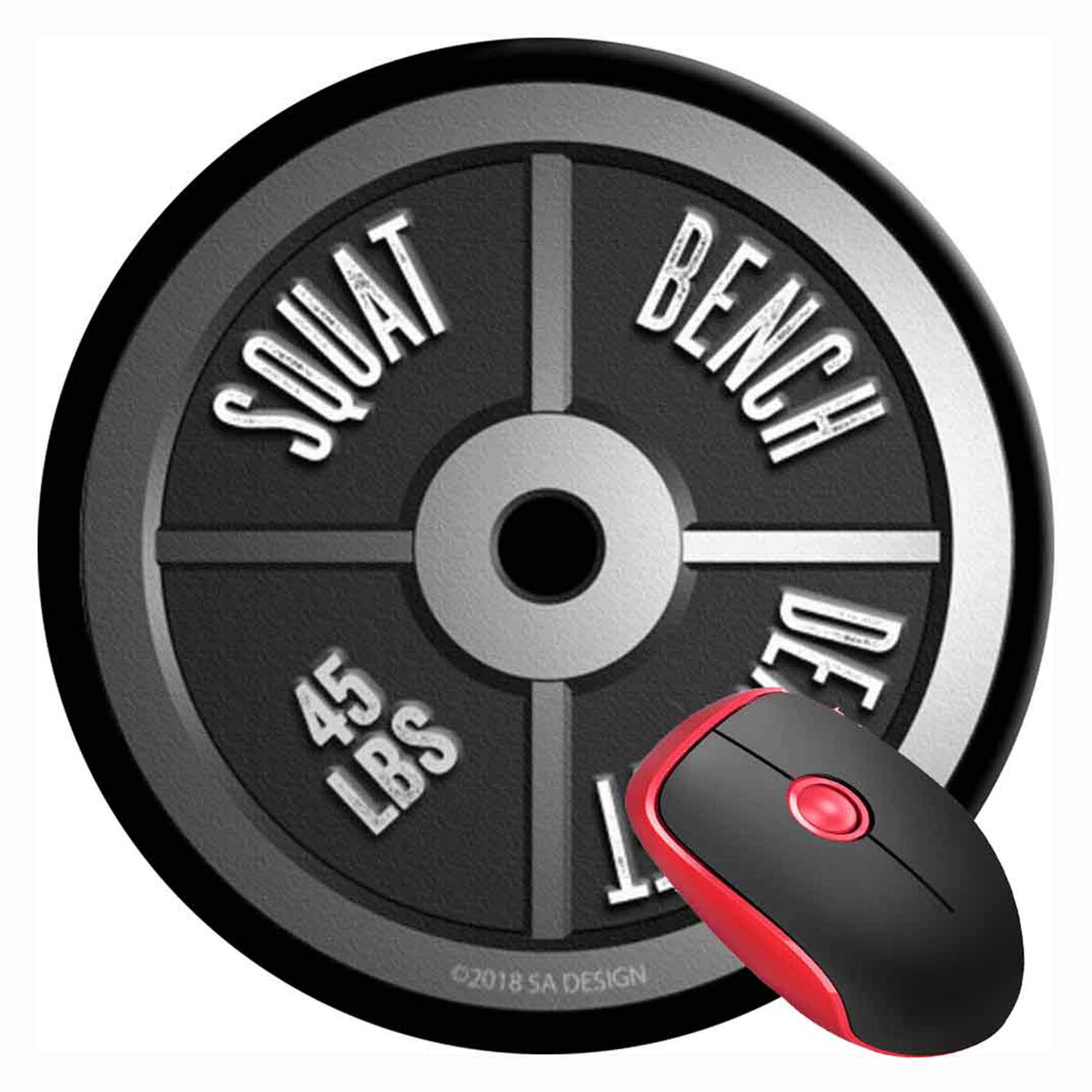 Non-Slip Round Gaming Mouse Pad with Rubber Base - Barbell Plate Squat Bench Deadlift Weight Design for PC, Laptop, Office & Home Use - Perfect for Gamers, Fitness Enthusiasts & Workstations