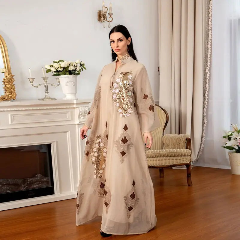 Elegant Sequin & Embroidered Women's Caftan Kaftan Dress - Eid Jalabiya for Special Occasions & Evening Parties