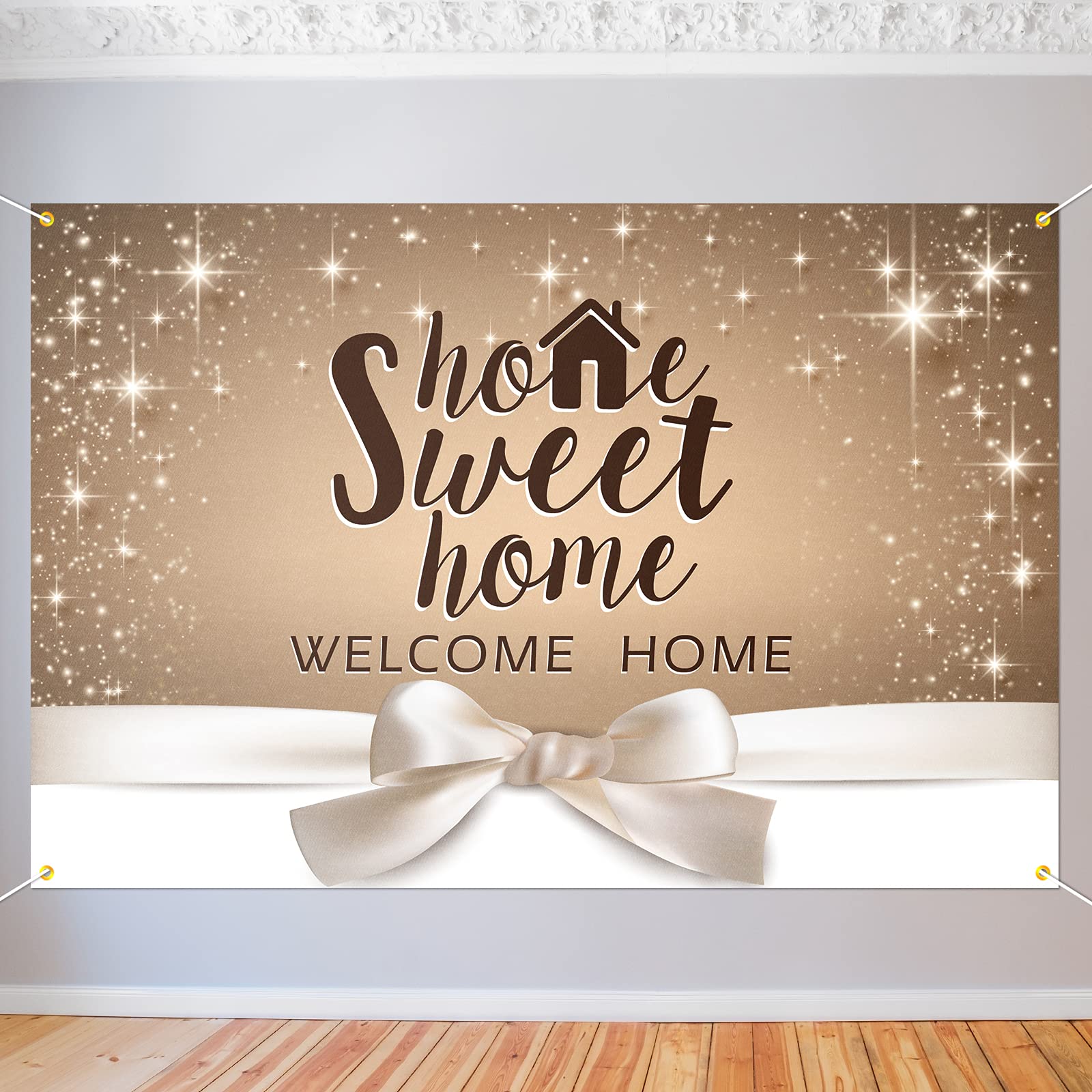5665 Gold Glitter Home Sweet Home Backdrop Banner - Elegant Housewarming Party Decor, Bridal Shower Sign, New Home Welcome Decoration | Perfect for Wedding Receptions, Baby Showers & Interior Wall Decor