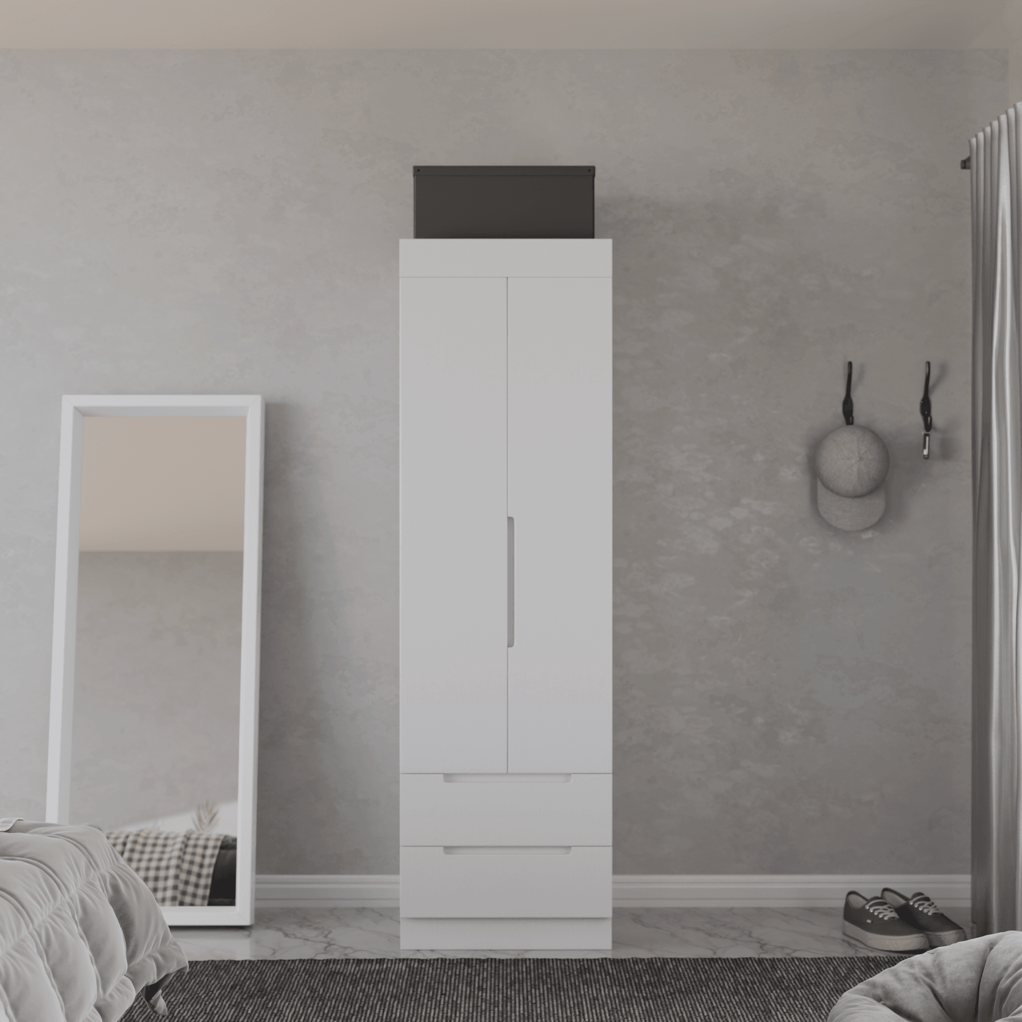 Harris 2 Door Open Wardrobe Closet - Freestanding Storage Cabinet for Bedroom, Living Room & Entryway - Modern Wooden Clothes Organizer with Hanging Rod & Shelves