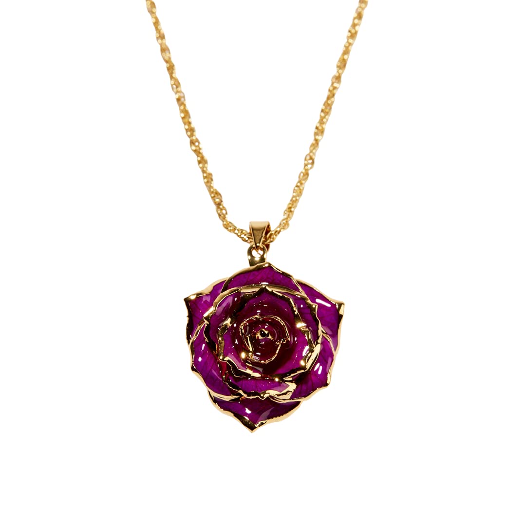 24K Gold Dipped Eternal Rose Necklace - Real Preserved Forever Rose Jewelry for Women, Anniversary Gift, Valentine's Day Present, Wedding Proposal, Romantic Keepsake