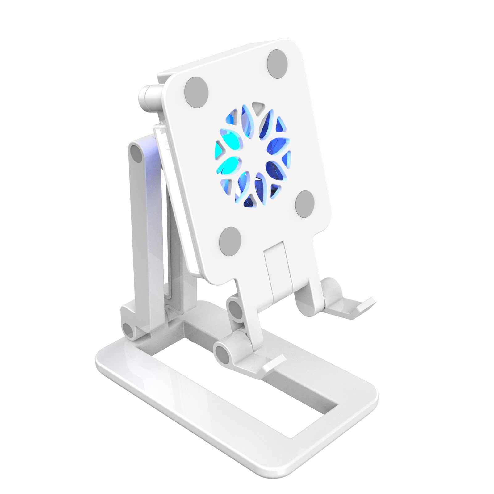 Foldable Phone Stand with Cooling Fan & Fill Light - Adjustable Desktop Bracket for Live Streaming, Gaming & Video Calls | Perfect for iPhone, Android Smartphones (Home Office & Gaming Setup)