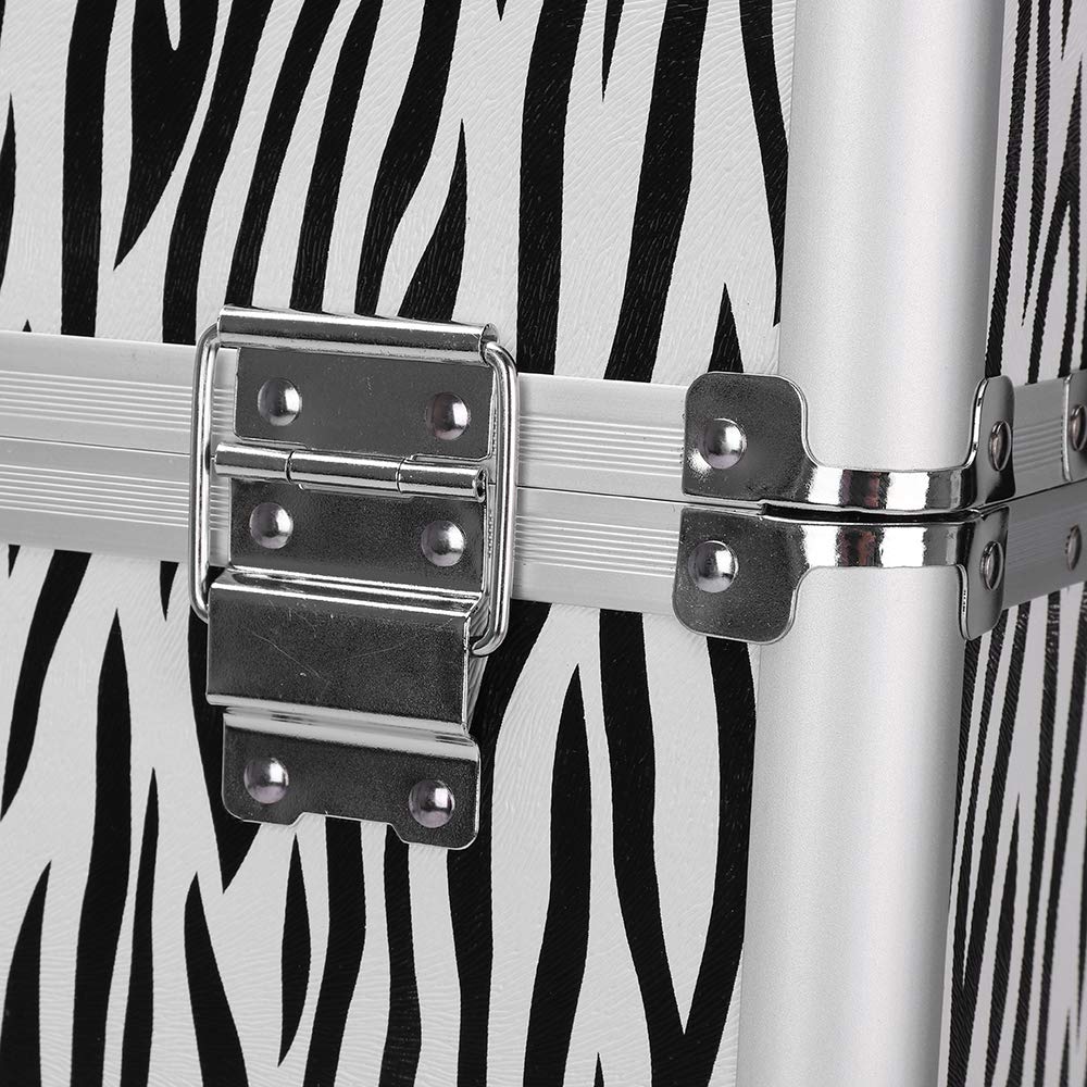 HOMEN 3-in-1 Makeup Rolling Train Case - Aluminum Trolley & Organizer Box with White Zebra Print | Professional Cosmetic Storage for Travel, Salon & Home Use