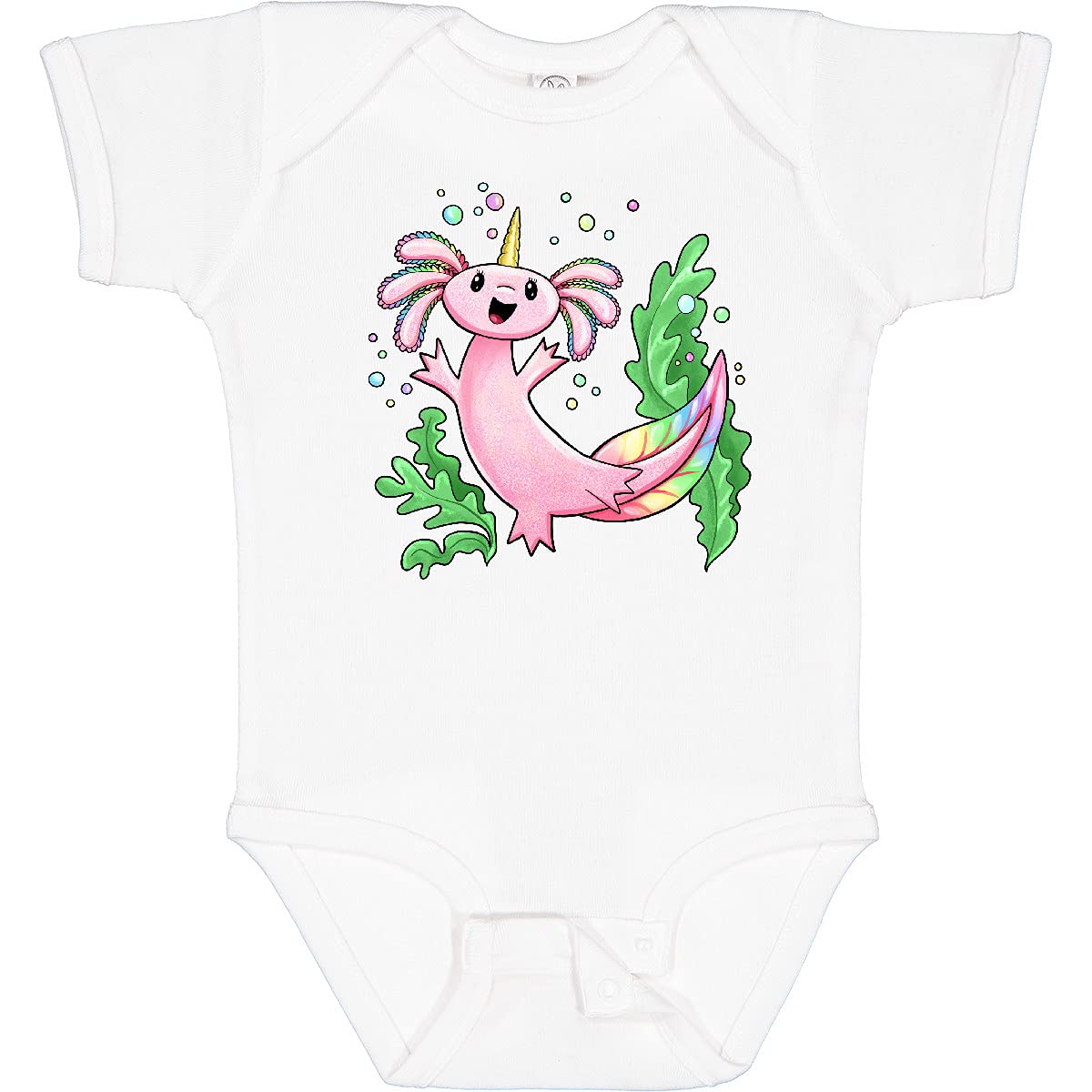 Inktastic Cute Axolotl Unicorn with Rainbow Tail Baby Bodysuit - Soft Cotton Onesie for Newborns & Infants - Perfect for Birthday Gifts, Baby Showers & Casual Outings