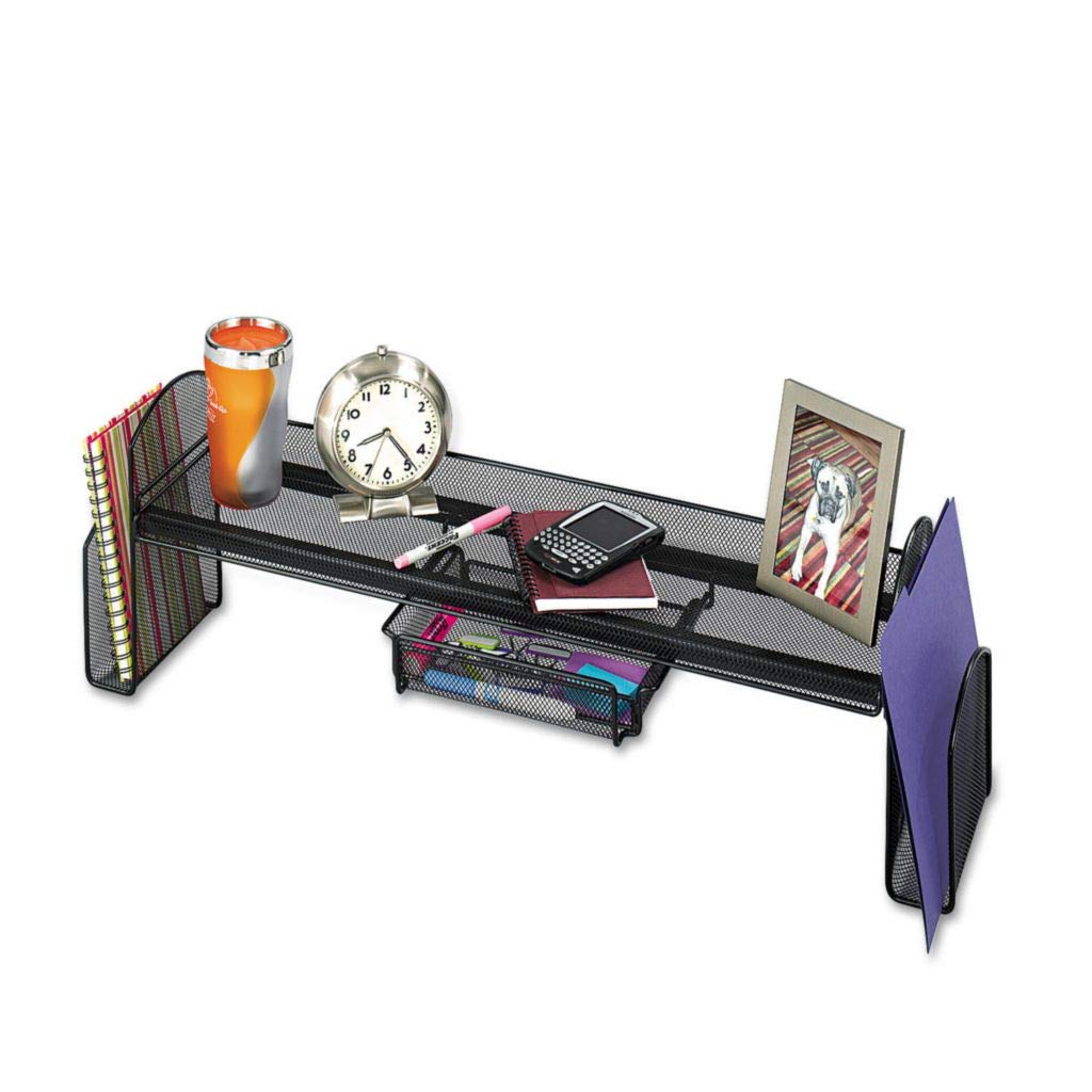 SAF3604BL - Safco Onyx Mesh Off-Desk Shelf - Space-Saving Desktop Organizer for Office, Home & Workspace - Perfect for Storing Files, Books & Supplies