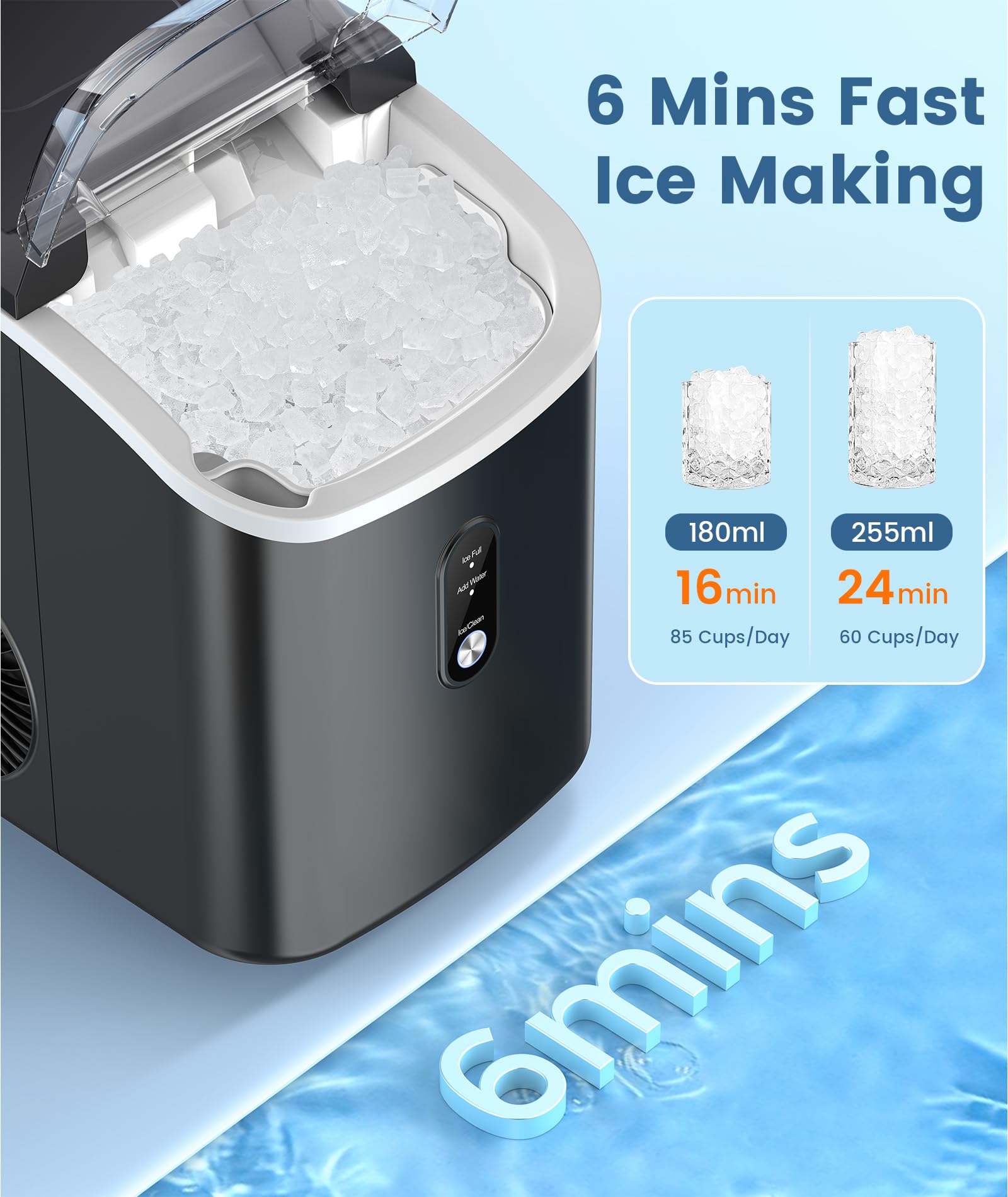 COWSAR Countertop Nugget Ice Maker - 34Lbs/24H Pellet Ice Machine with Self-Cleaning & One-Click Operation, Soft Chewable Pebble Ice for Home, Kitchen, RV, Camping - Perfect for Cocktails, Sodas, and Outdoor Adventures