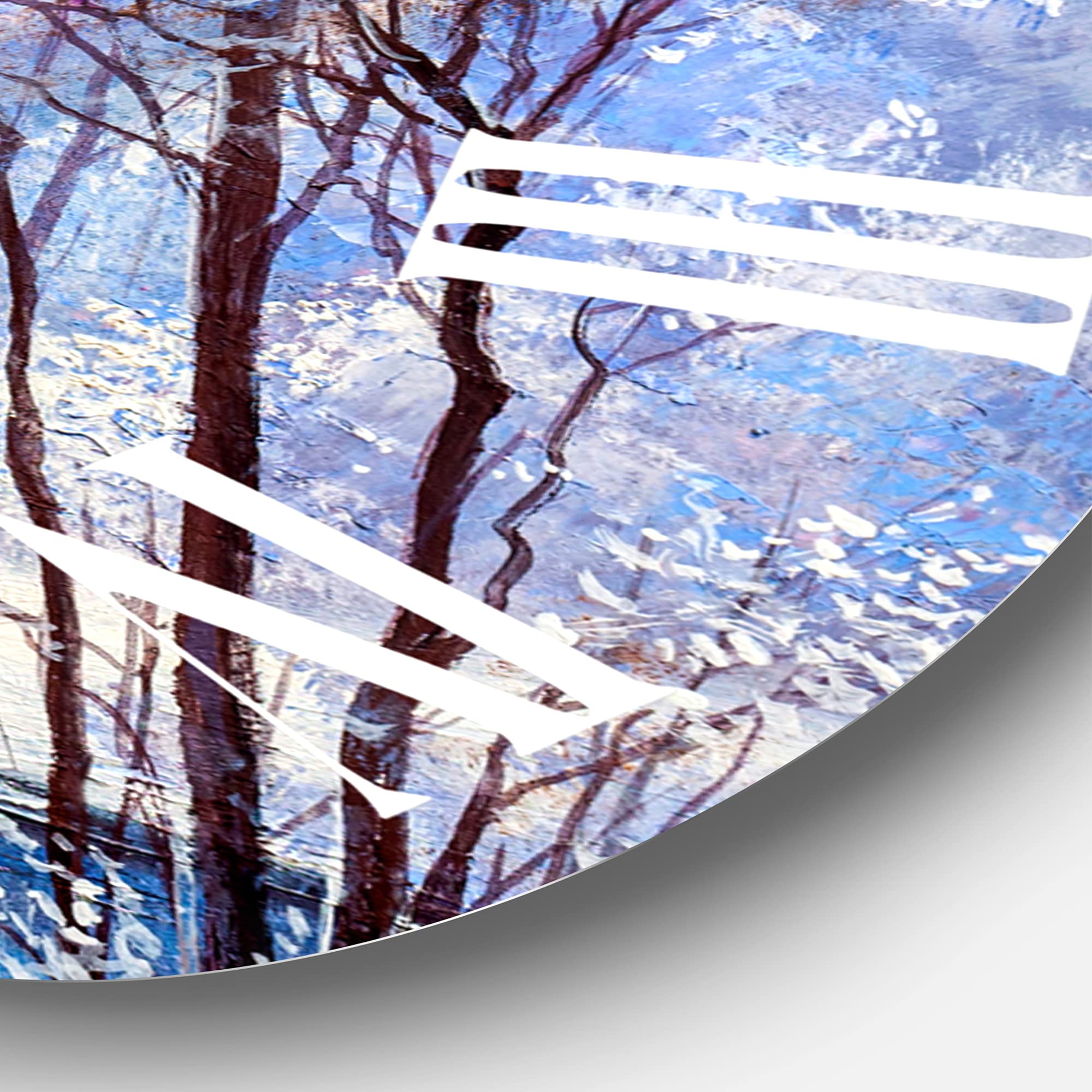DesignQ Lake House Wall Clock - Winter Scenery with Meandering River Bridge III - Large Landscape Nature Wall Clock for Living Room, Bedroom & Office Decor - Perfect for Home, Cabin & Rustic Interior Design