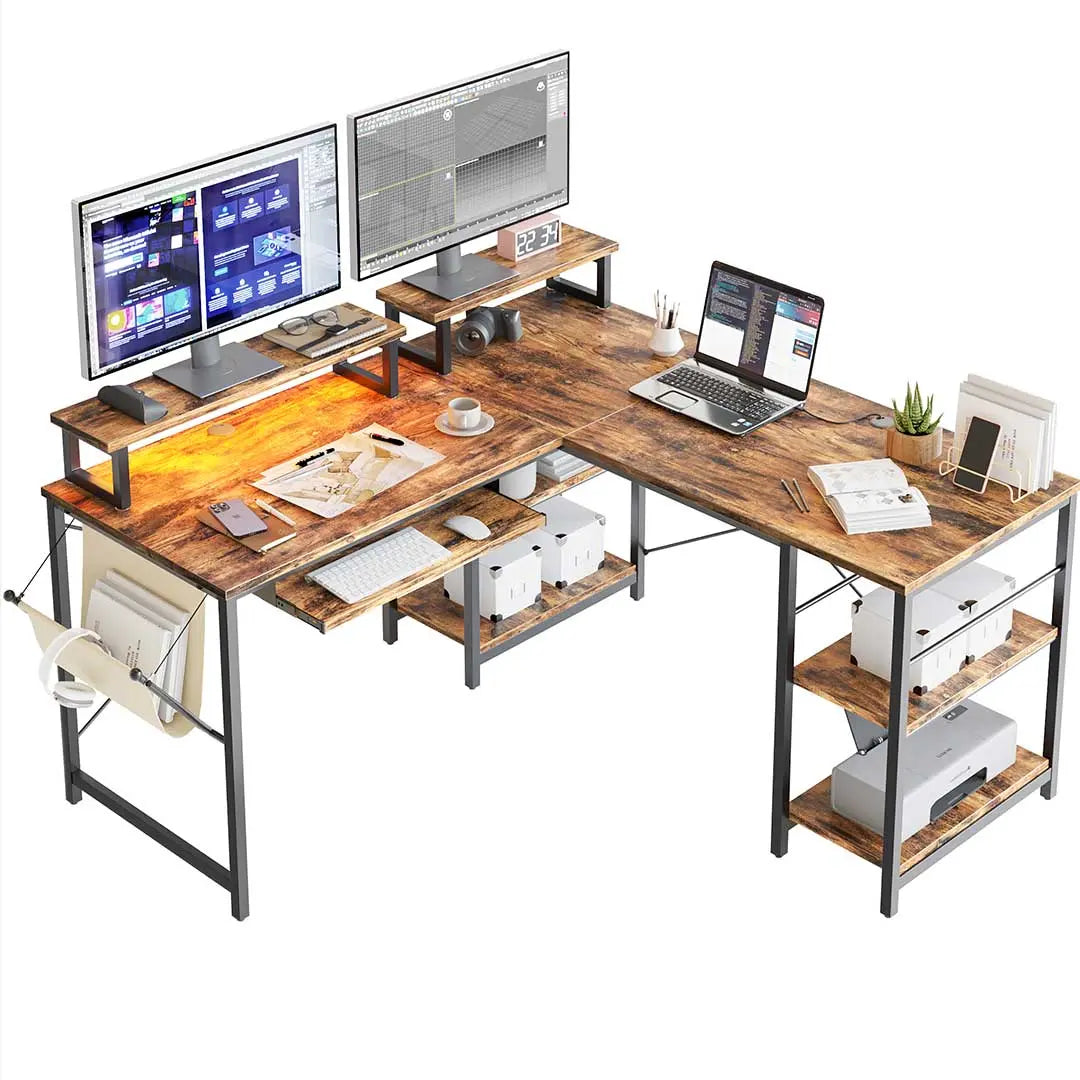 Bestier L-Shaped Computer Desk with Keyboard Tray - Ergonomic Home Office Desk for Gaming & Work - Perfect for Small Spaces & Corner Setups