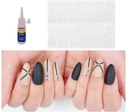 AIYI 24 Pieces Black Stone Almond Fake Nails with Glue & Stickers - Press on Nails for Women, Acrylic Nails for Parties, Weddings & Special Occasions