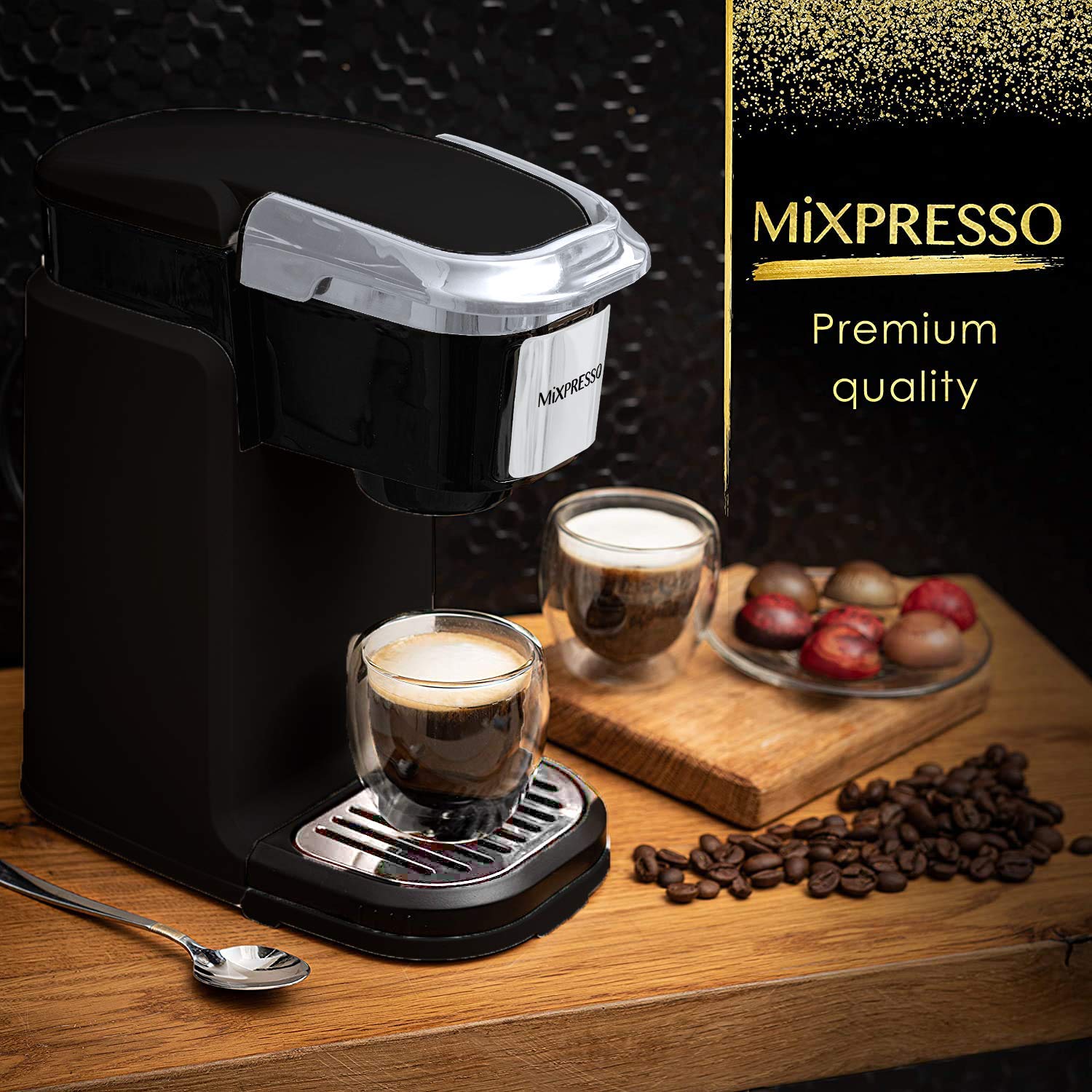 Mixpresso Single Cup Coffee Maker - 12oz Personal Single Serve K Cup Compatible Coffee Machine with Quick Brew & One-Touch Function - Perfect for Home, Office, or Dorm Use - Black