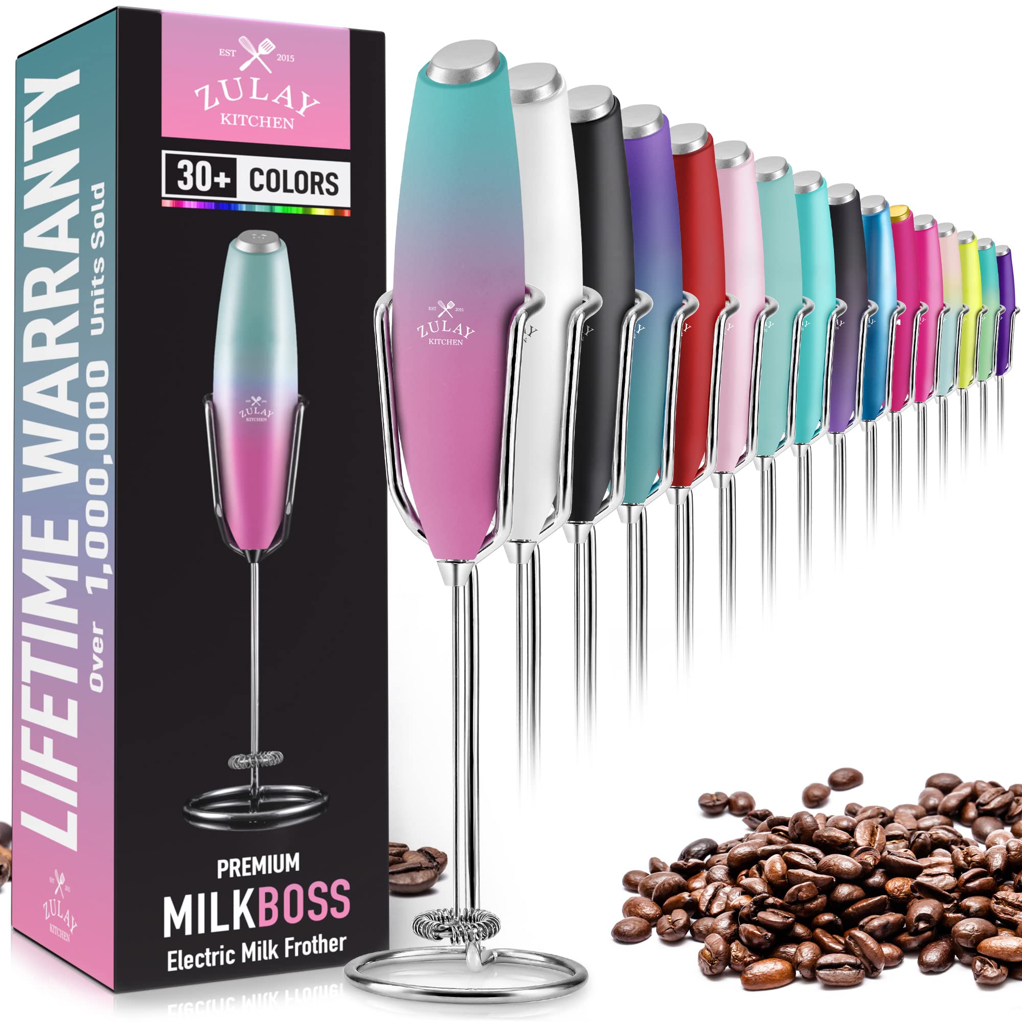 Premium Handheld Milk Frother - Upgraded Electric Foam Maker with Ultra Stand | Battery-Powered Stainless Steel Whisk for Coffee, Latte, Cappuccino & Hot Chocolate | Perfect for Home, Office & Cafe Use (Bubblegum Pink)