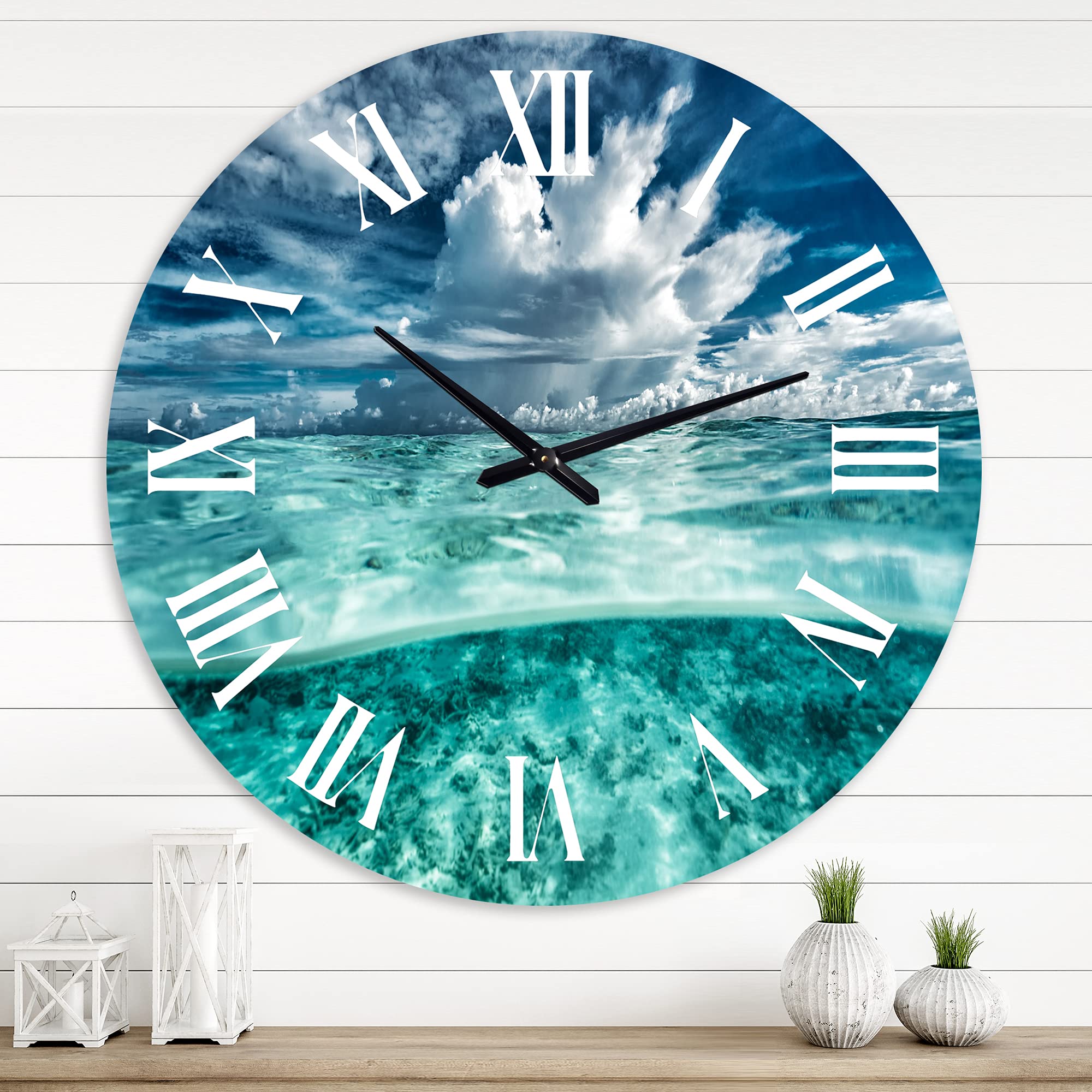 Large Nautical & Coastal Wall Clock - Amazing Underwater Seascape with Clouds - Perfect for Kitchen, Living Room & Beach House Decor | Durable Home & Office Wall Art