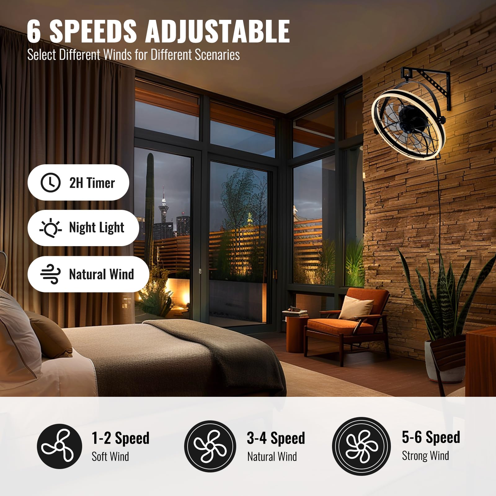 Siljoy 21 Inch Wall Mounted Fan with LED Lights - 6-Speed Remote Control Indoor Fan with Timer - Plug-in Wall Fan for Bedroom, Patio, Garage, Warehouse & Greenhouse - Perfect for Cooling & Air Circulation in Homes, Offices & Commercial Spaces
