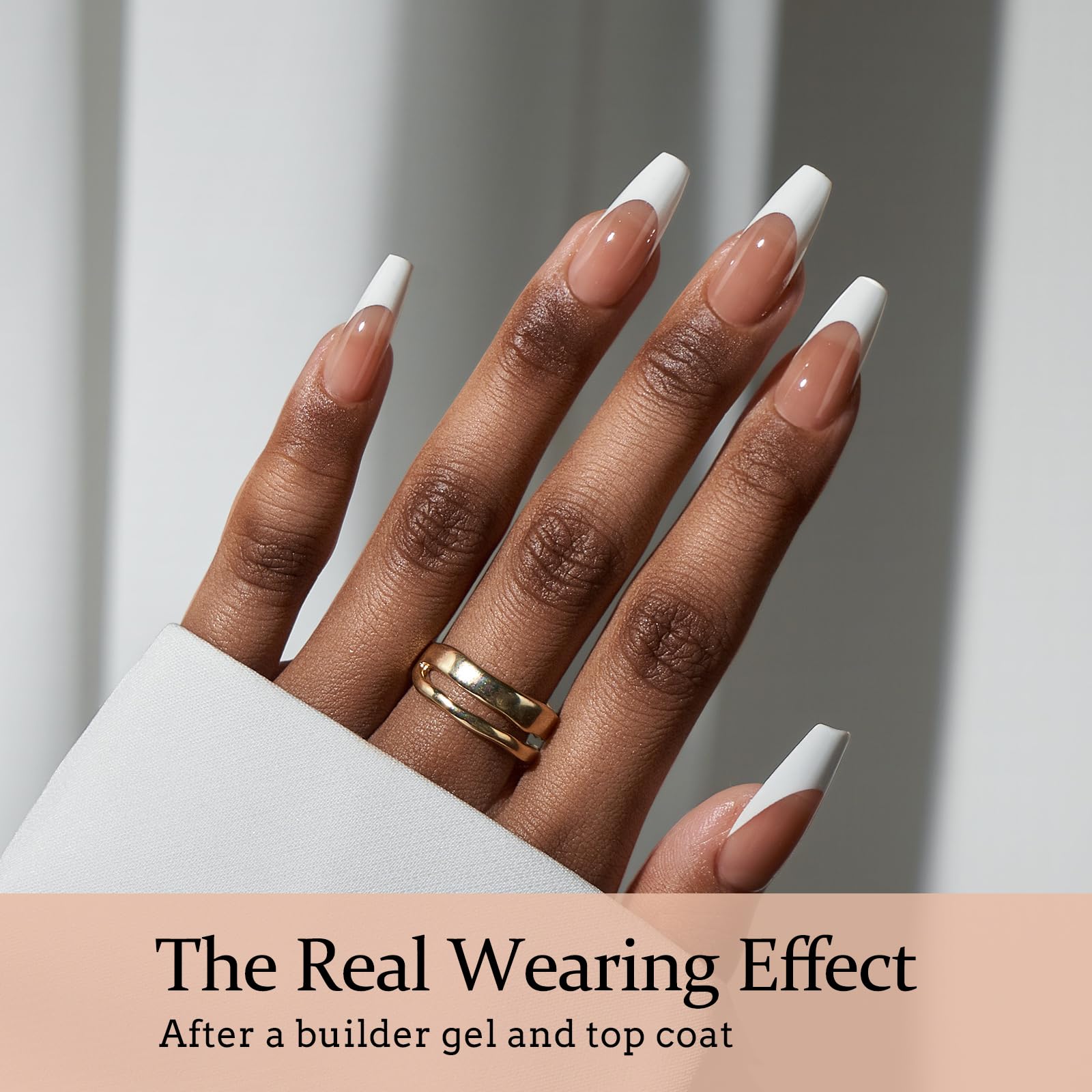 BTArtbox French Gel Nail Tips - Medium Coffin Press on Nails with Brown French Tips for Nail Extensions | Perfect for Weddings, Parties & Everyday Wear
