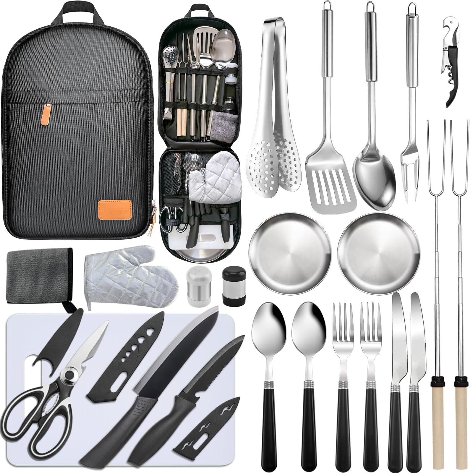 24-Piece Camping Cooking Set - Portable Outdoor Utensils for Camp Kitchen, Grilling & RV Travel | Essential Camping Gear for BBQs, Tent Camping & Picnics | Compact & Durable for Backpacking, Hiking & Outdoor Adventures