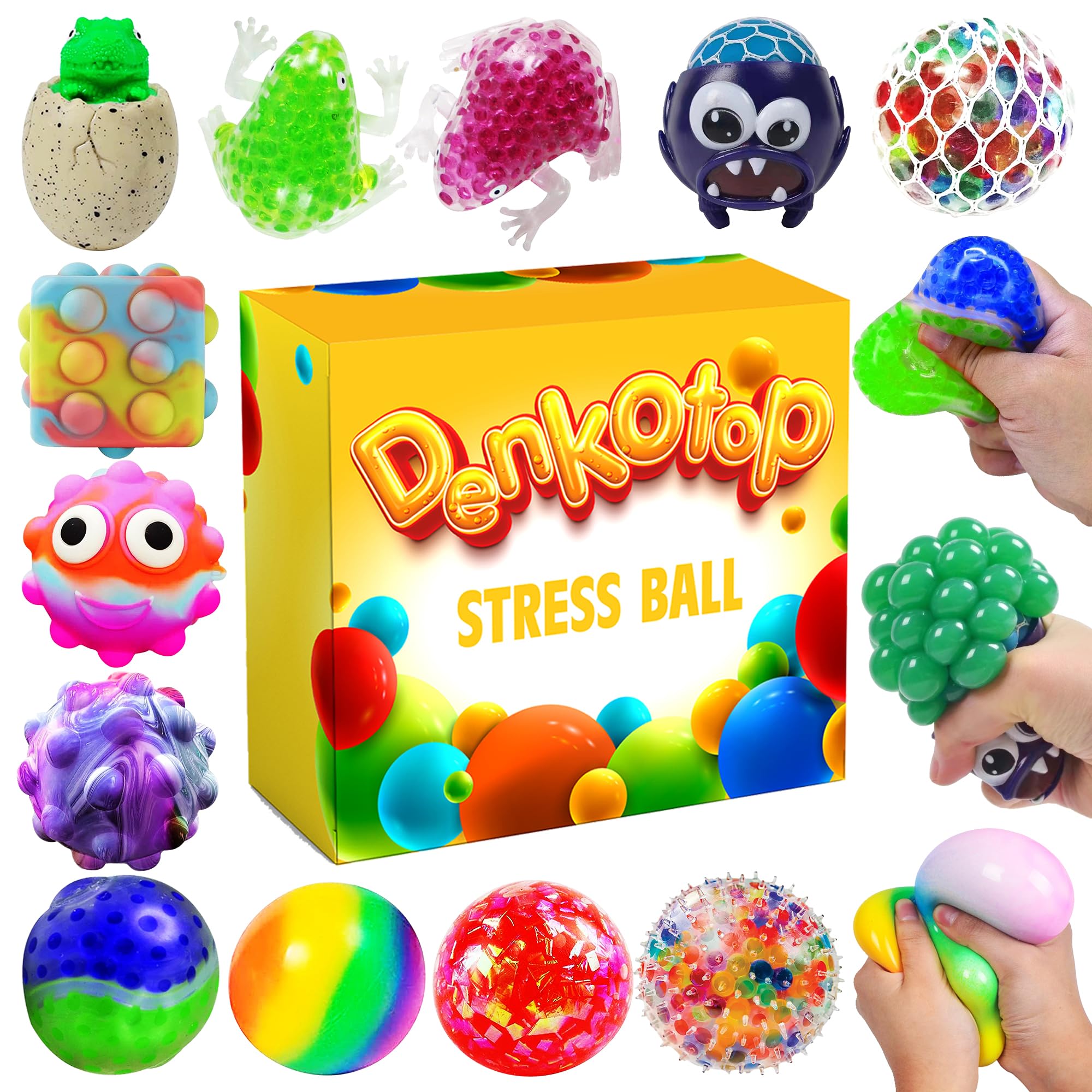 Denkotop 12-Pack Sensory Stress Balls for Adults & Kids - Squishy Fidget Toys for ADHD, Anxiety Relief - Soft Squeeze Balls for Office, Classroom, Therapy & Home Use