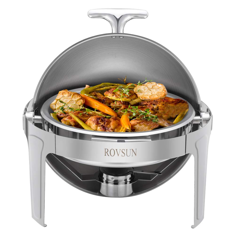 ROVSUN 6 Quart Stainless Steel Chafing Dish Buffet Set - NSF Certified Roll Top Chafer with Food Pan, Water Pan & Fuel Holders - Perfect for Weddings, Parties, Banquets & Catering Events - Keep Food Warm at Buffets, Events & Large Gatherings
