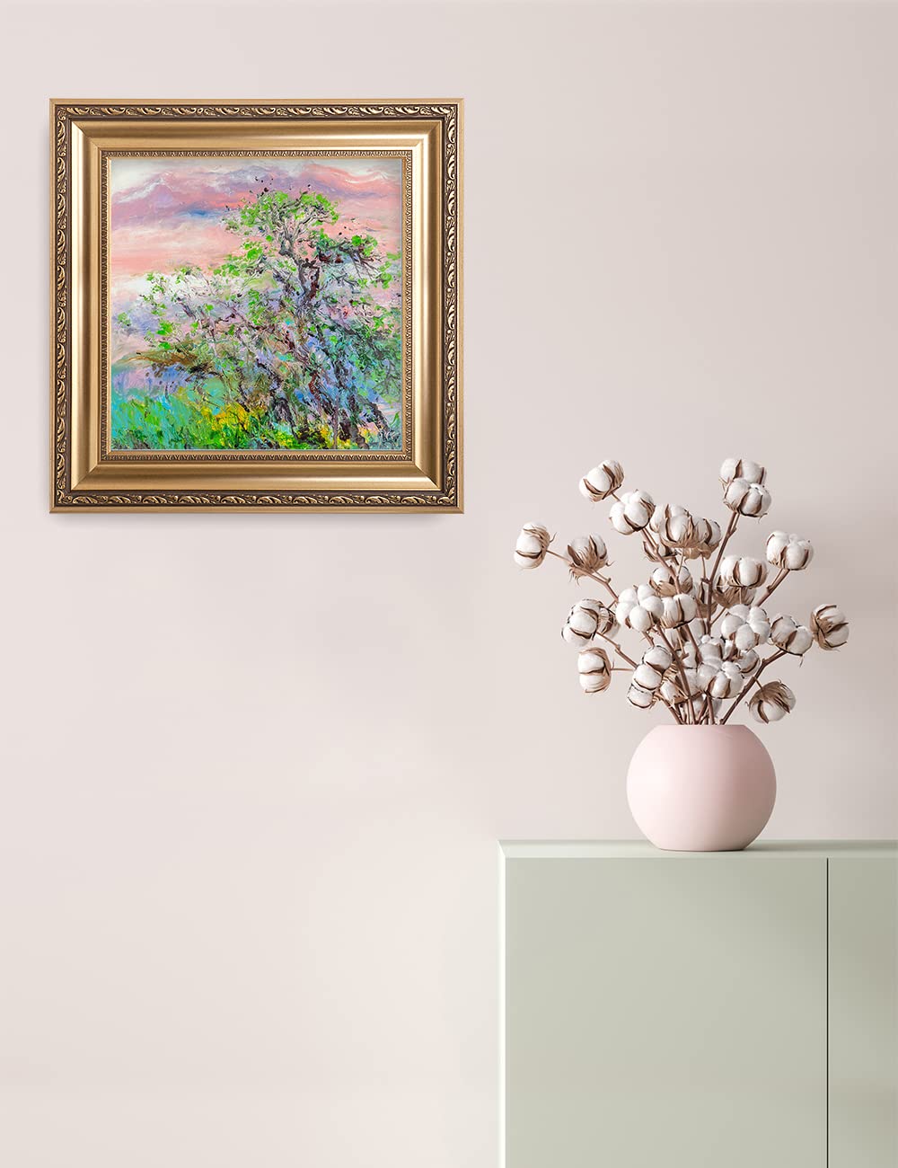 DECORARTS - Warm Breeze Over the Forest Abstract Landscape Wall Art by David Ma | Premium Giclee Print in Classic Golden Frame (22