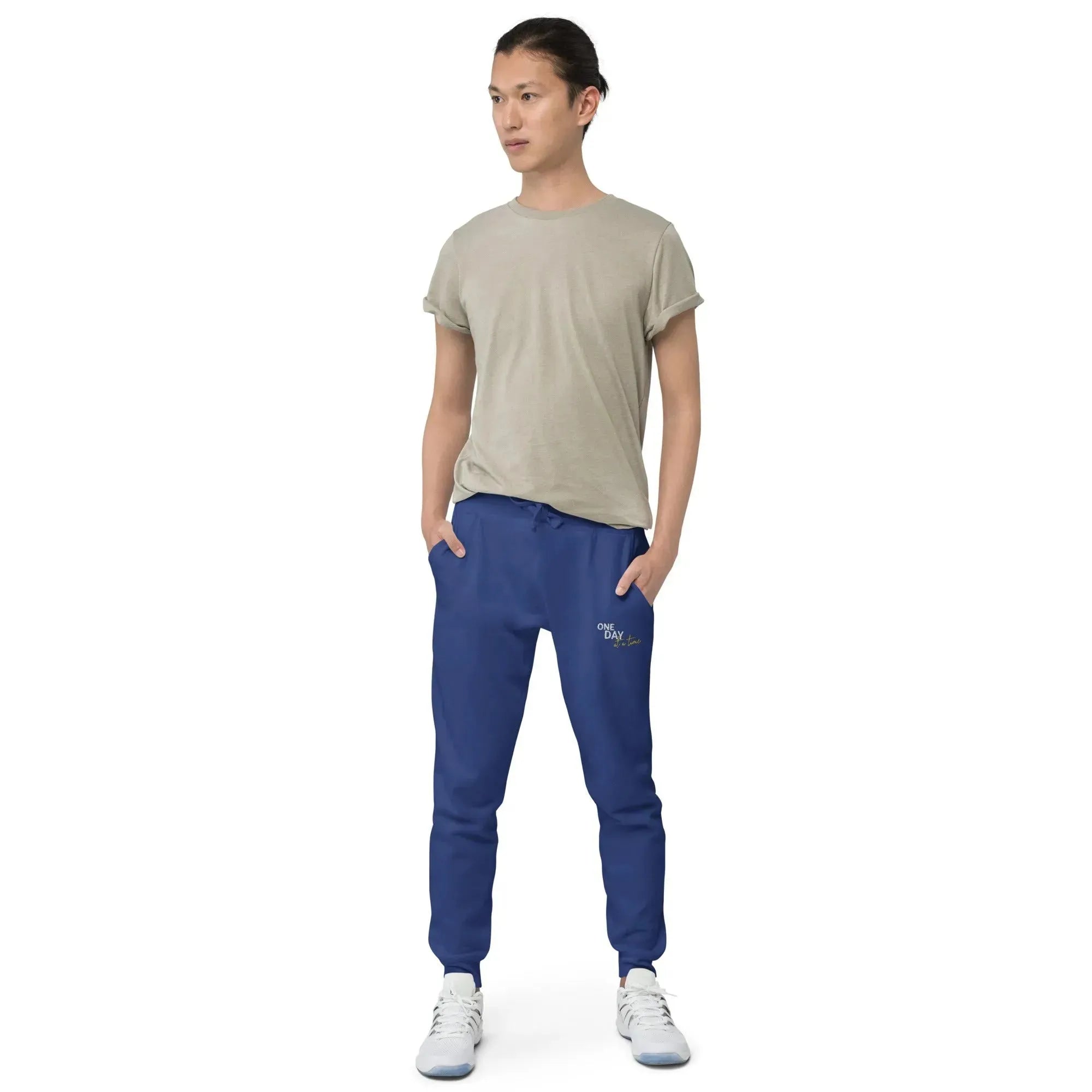 One Day At A Time Embroidered Unisex Fleece Sweatpants - Cozy Loungewear for Relaxing at Home, Yoga, and Casual Outings