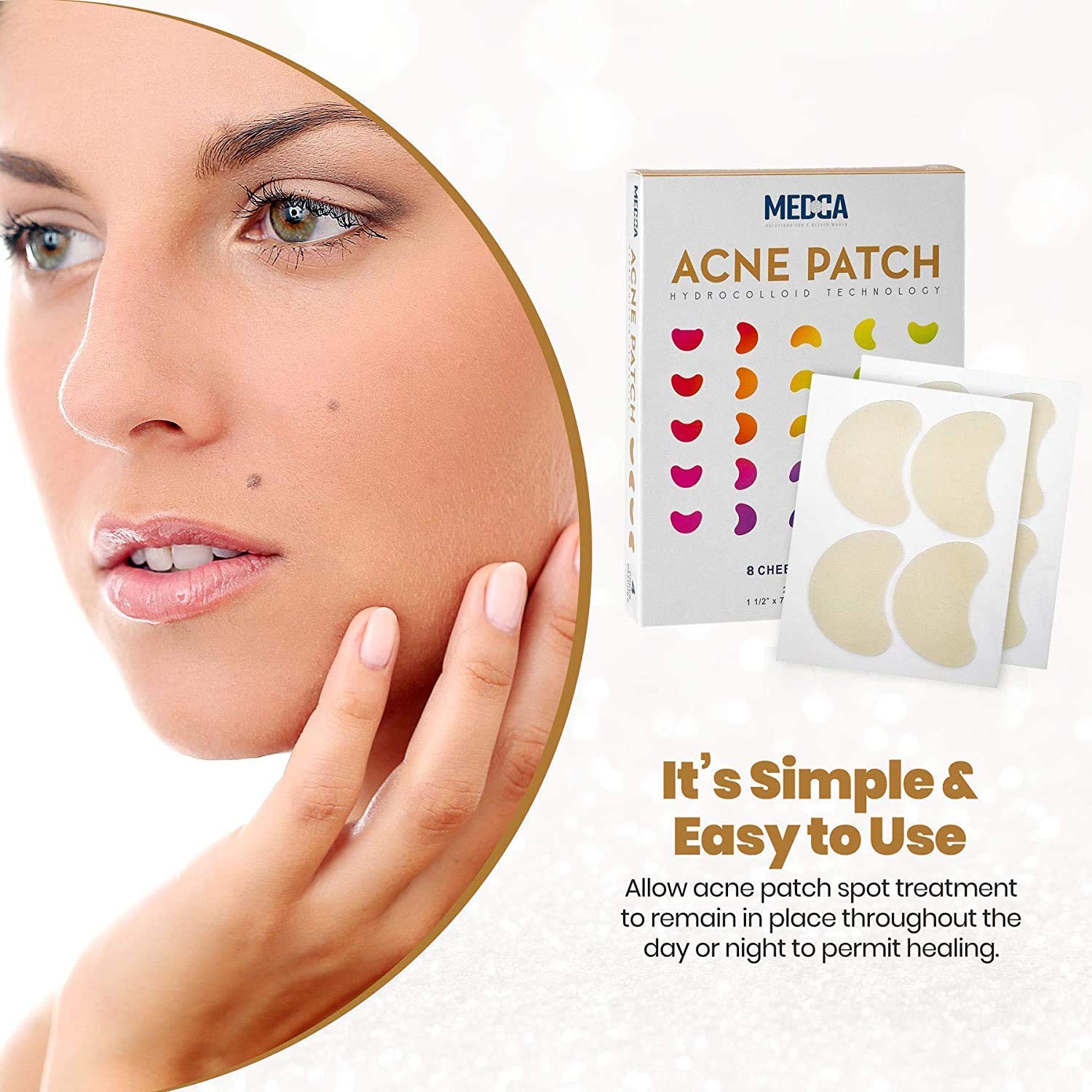 MEDca Acne Pimple Patch - 16 Count Hydrocolloid Bandages for Cheek & Face - Absorbing Spot Treatment for Pimples & Blackheads - Clear Skin Care for Teens & Adults - Perfect for Overnight Use & Daily Breakout Control