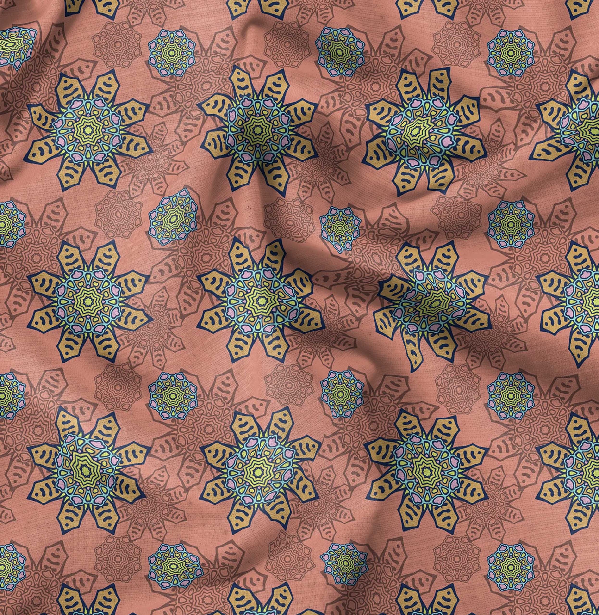 Soimoi Moss Georgette Brown Fabric by The Yard - 42 Inch Wide Aboriginal Mosaic Inspired Printed Textile for DIY Crafts, Home Decor & Cultural Projects - Soft Drape Material for Dresses, Curtains & Artistic Creations