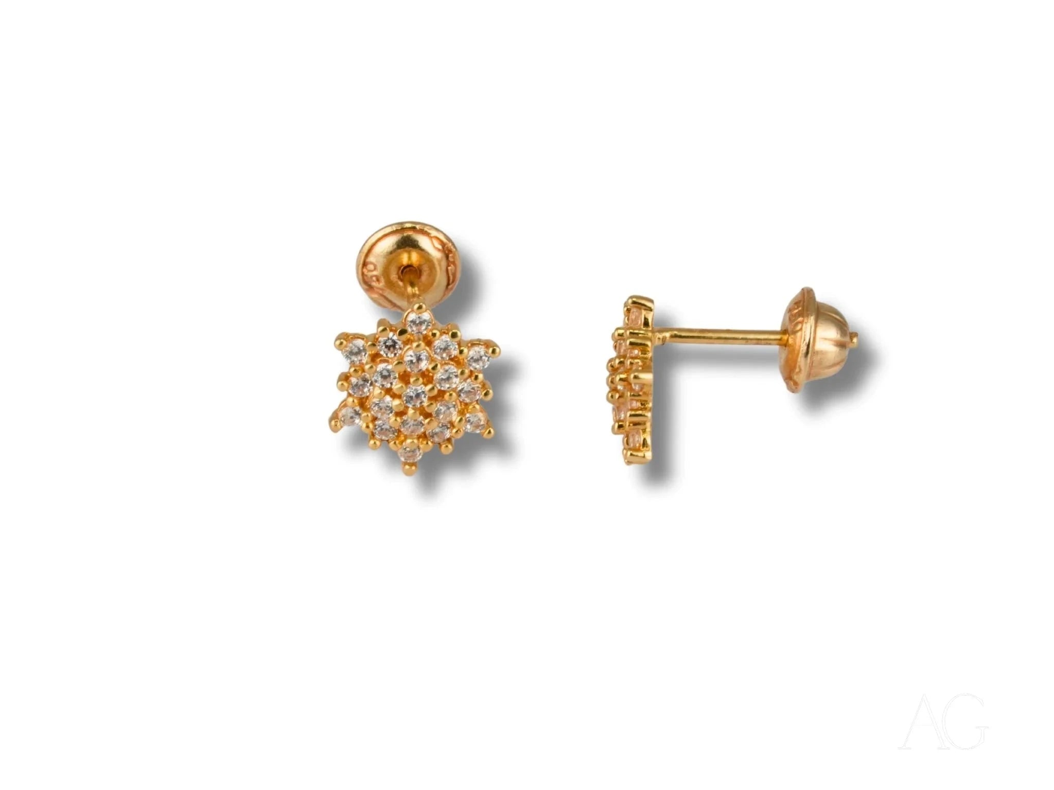 18K Gold CZ Flower Earrings for Women - Elegant Celestial Bloom Stud Earrings - Perfect for Weddings, Parties & Everyday Wear