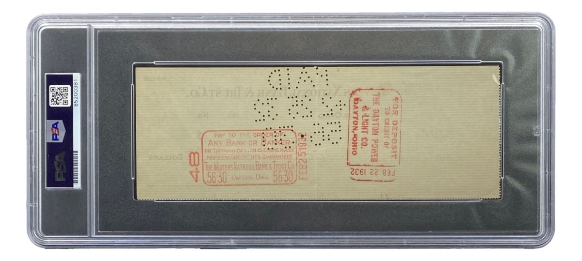 Authentic Orville Wright Signed Bank Check - PSA/DNA Certified 85200381 - Rare Aviation Memorabilia for Collectors & History Enthusiasts