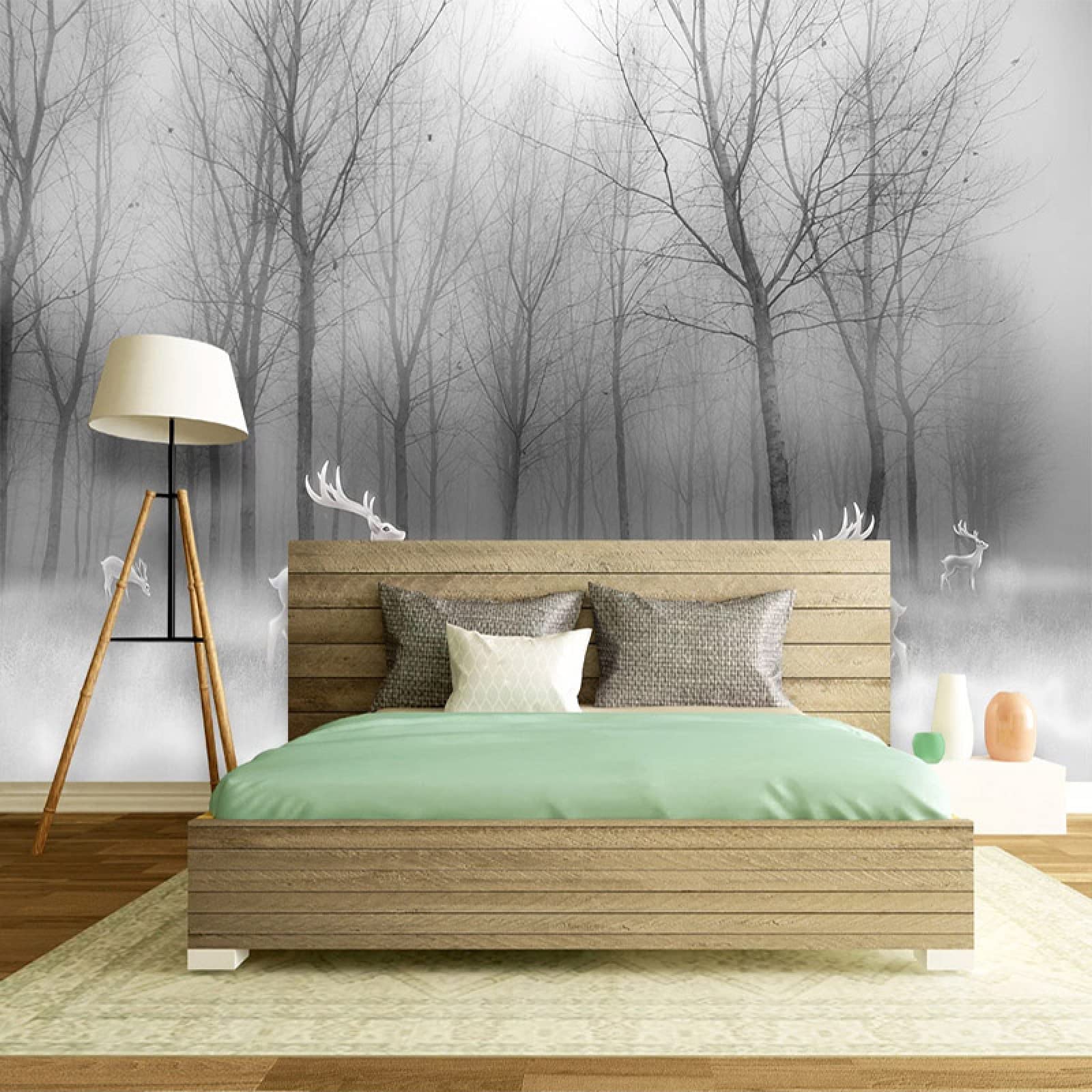 Nordic Forest Elk Abstract Woods 3D Wallpaper - Black & White Landscape Custom Photo, Waterproof Mural Painting for Living Room, Dining Room & Bedroom Decor | Nature-Inspired Wall Art for Modern Home & Office Spaces