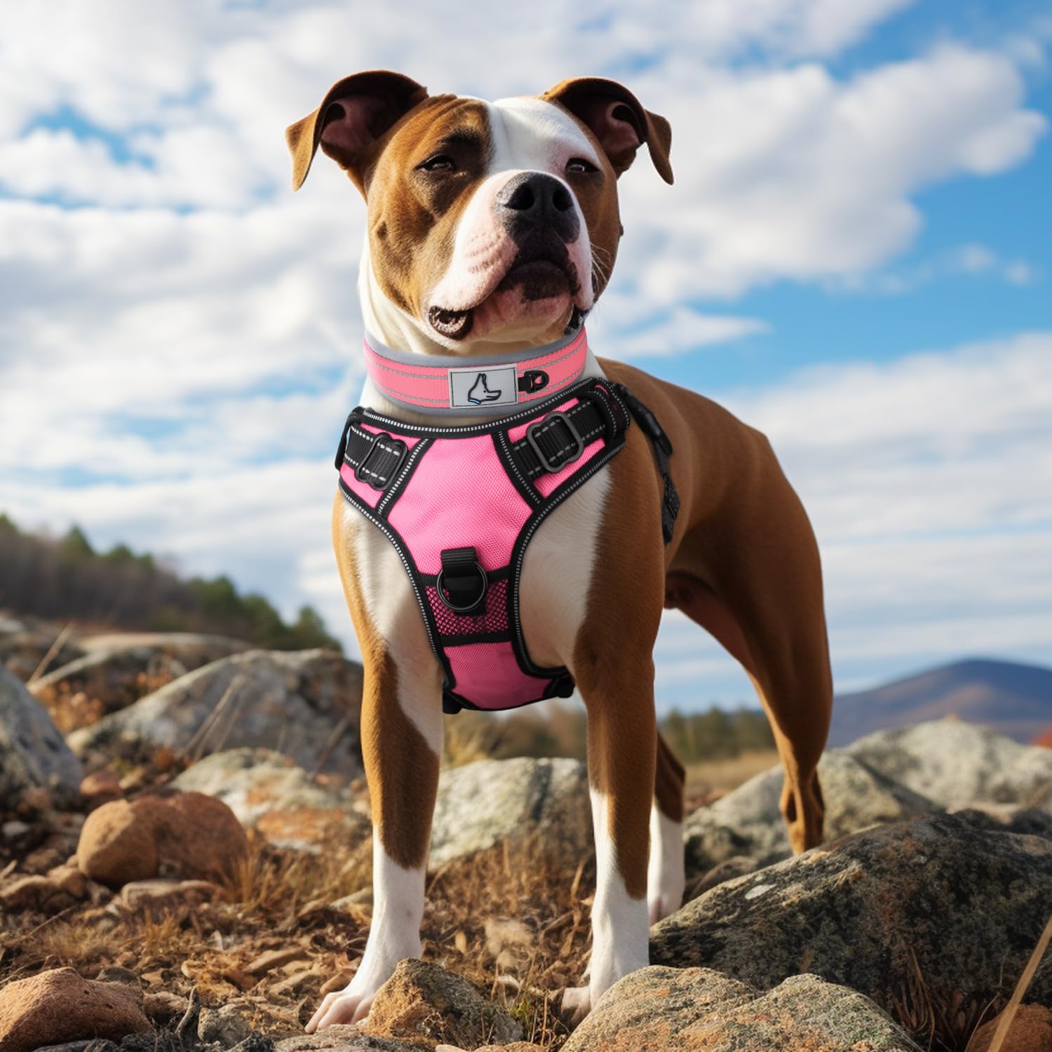 Joytale Adjustable Neoprene Padded Dog Collar for Medium Dogs - Reflective Heavy Duty Pet Collar with Metal Buckle - Comfortable Walking & Training Collar (Pink, Medium) - Perfect for Daily Walks, Outdoor Adventures & Nighttime Safety